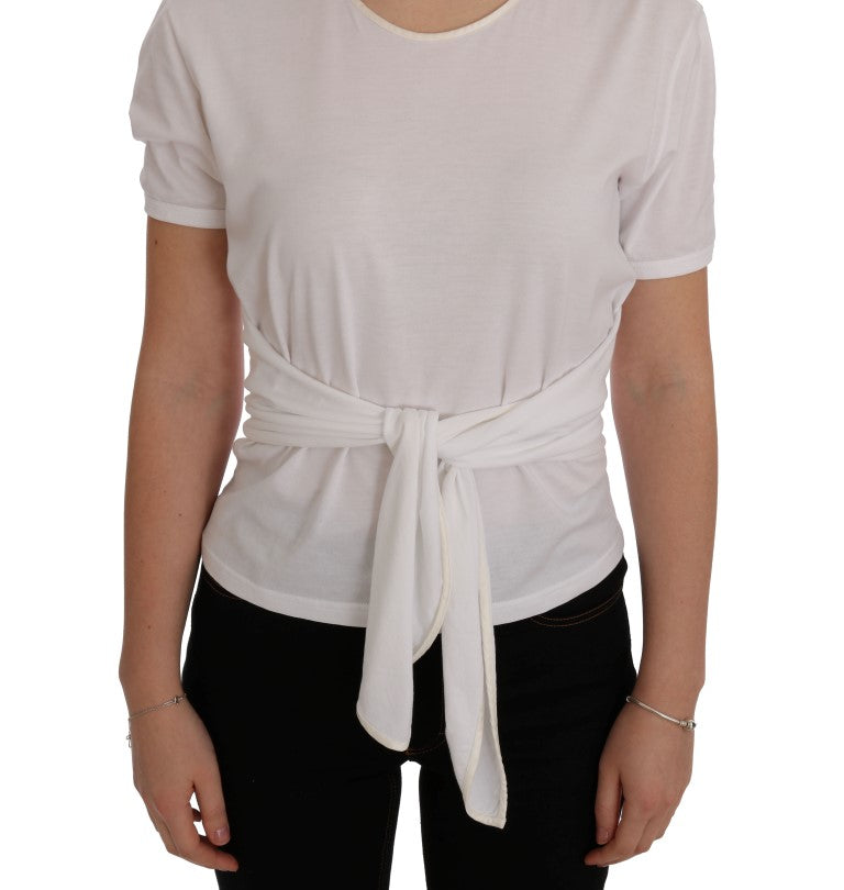 Dolce & Gabbana Elegante weiße Wickelbluse mit Kristallakzenten