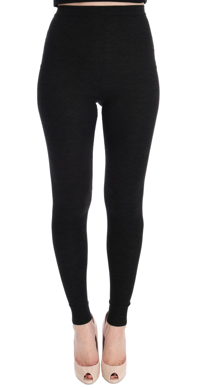 Dolce & Gabbana Elegante High-Waist-Strumpfhose aus Wolle in Dunkelgrau