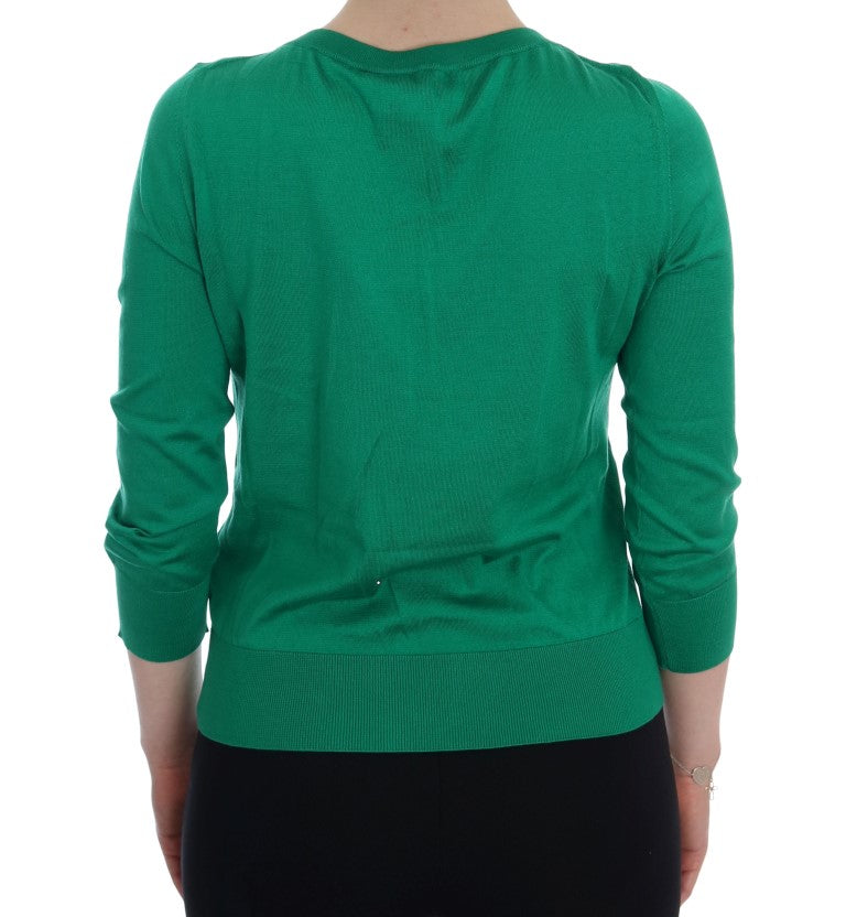 Dolce & Gabbana – Verzierter grüner Seidenpullover