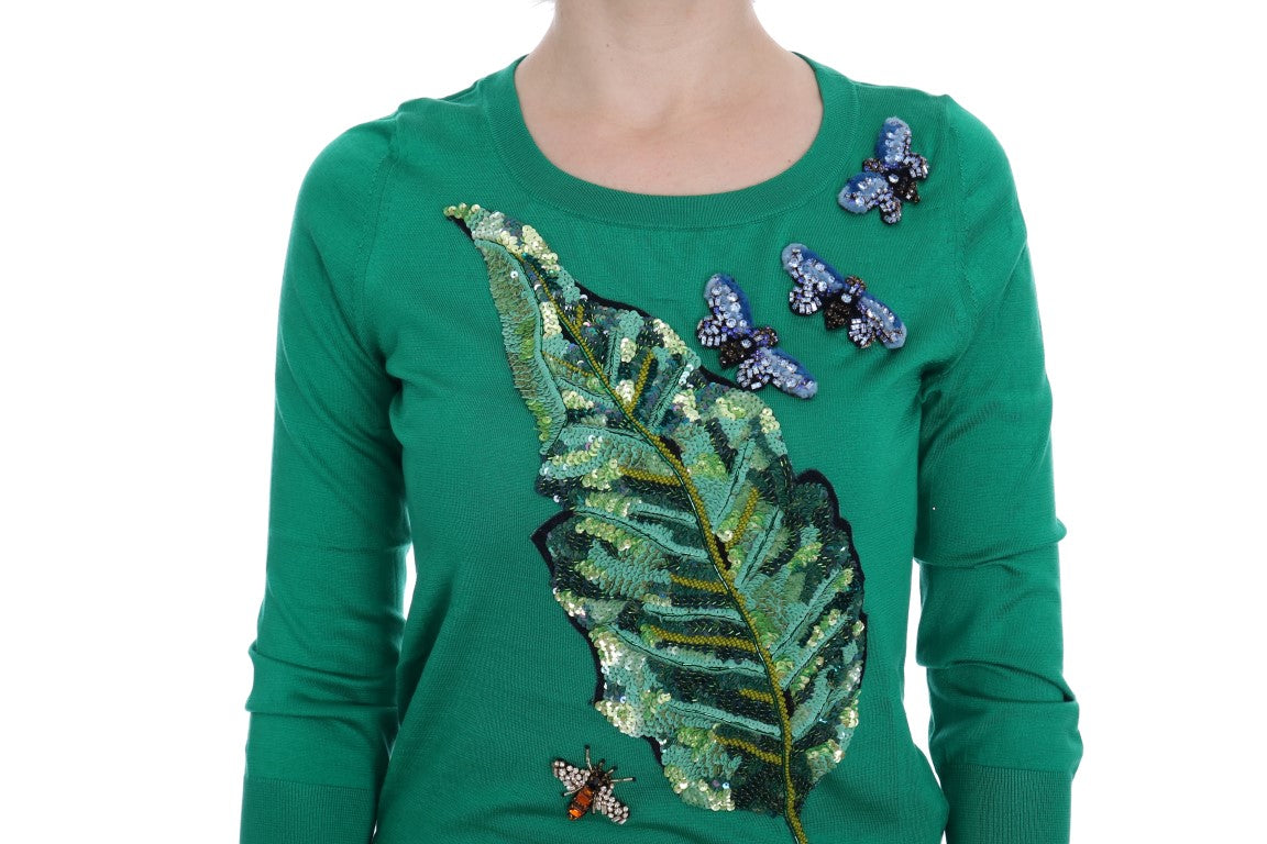 Dolce & Gabbana – Verzierter grüner Seidenpullover
