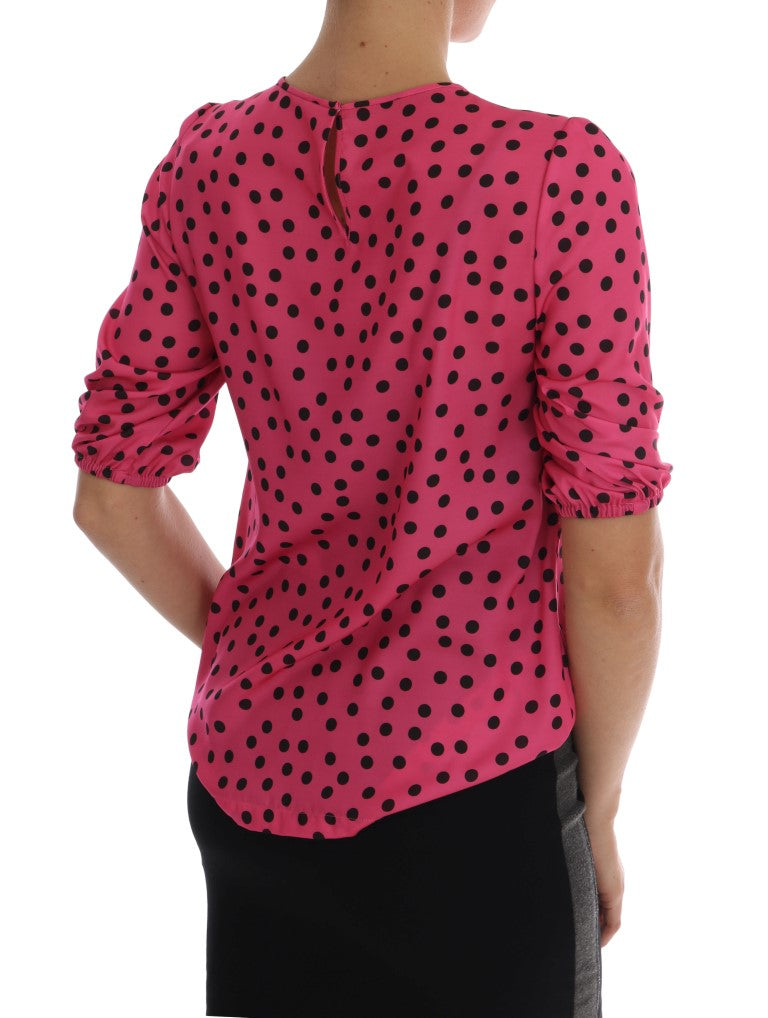 Dolce & Gabbana Schicke rosa gepunktete Seidenbluse