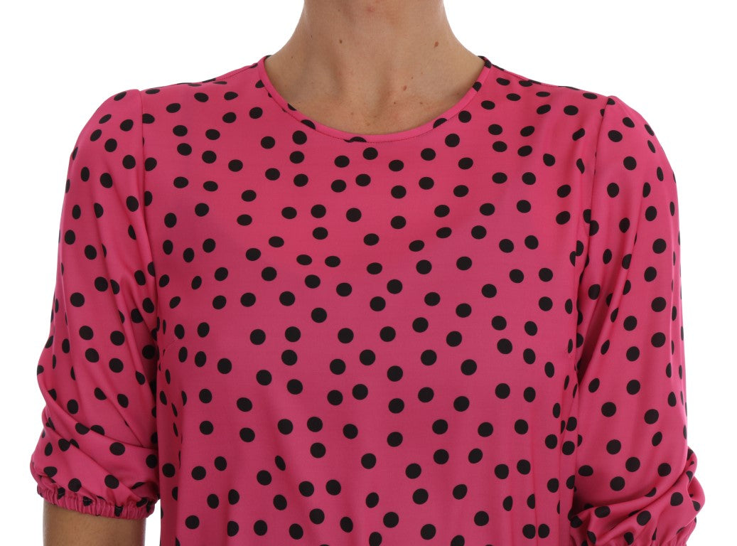 Dolce & Gabbana Schicke rosa gepunktete Seidenbluse