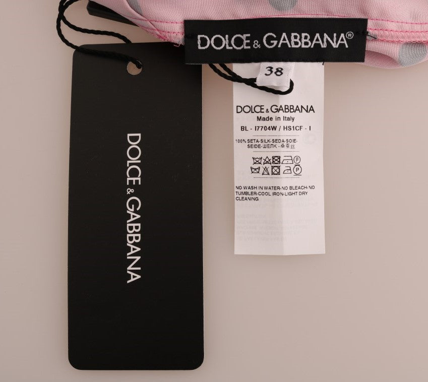Dolce & Gabbana Schicke rosa gepunktete Seidenbluse