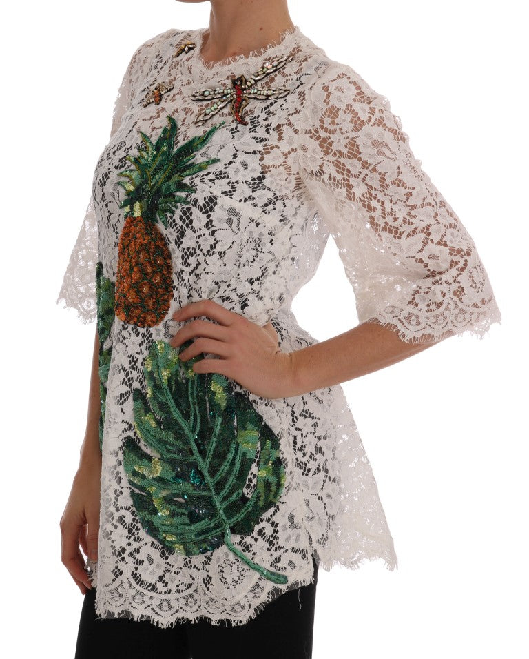 Bluză mini elegantă cu dantelă albă Dolce & Gabbana