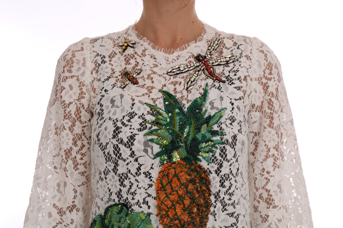 Bluză mini elegantă cu dantelă albă Dolce & Gabbana