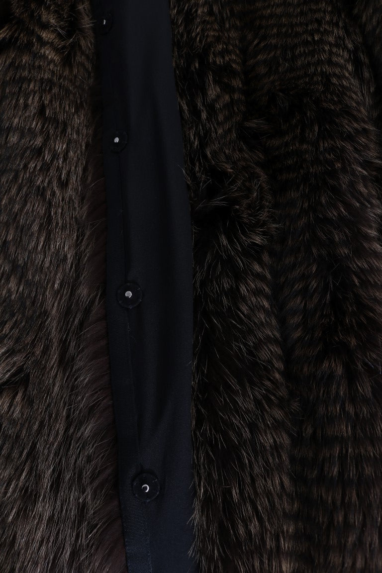 Dolce & Gabbana Eleganter knielanger Mantel aus braunem Waschbärpelz