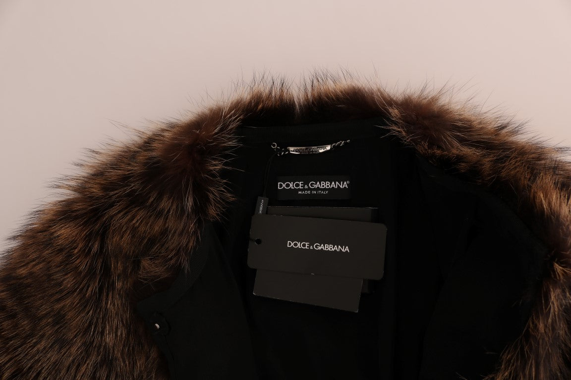 Dolce & Gabbana Eleganter knielanger Mantel aus braunem Waschbärpelz