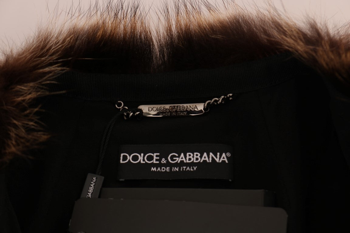 Dolce & Gabbana Eleganter knielanger Mantel aus braunem Waschbärpelz