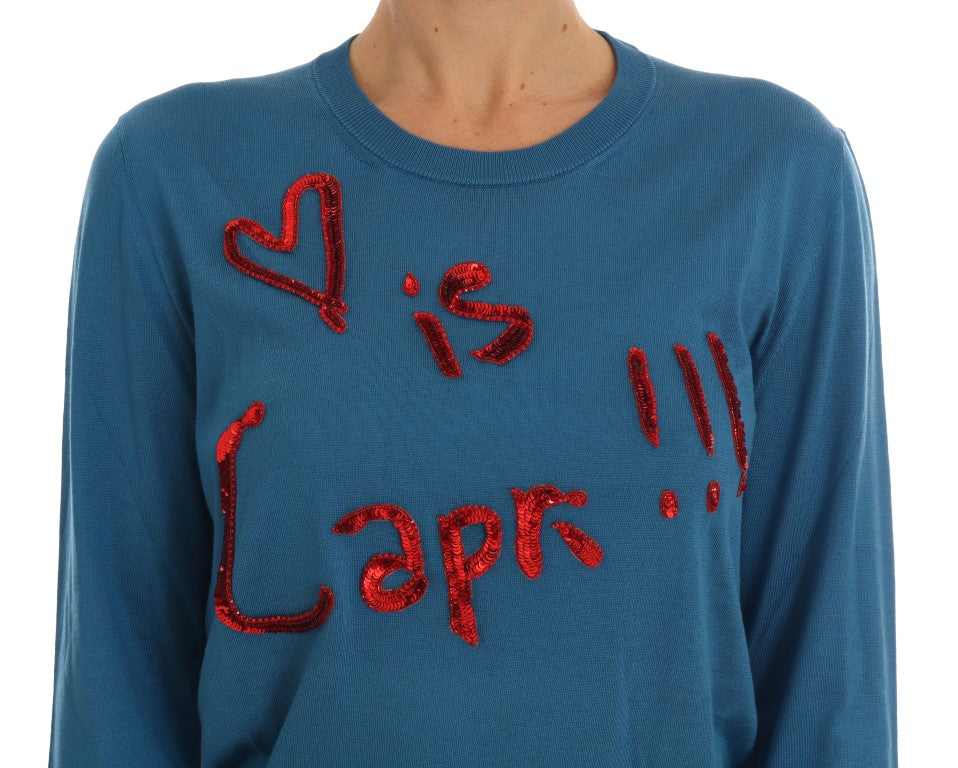 Dolce & Gabbana Blauer Capri-Pullover aus Seide mit Pailletten