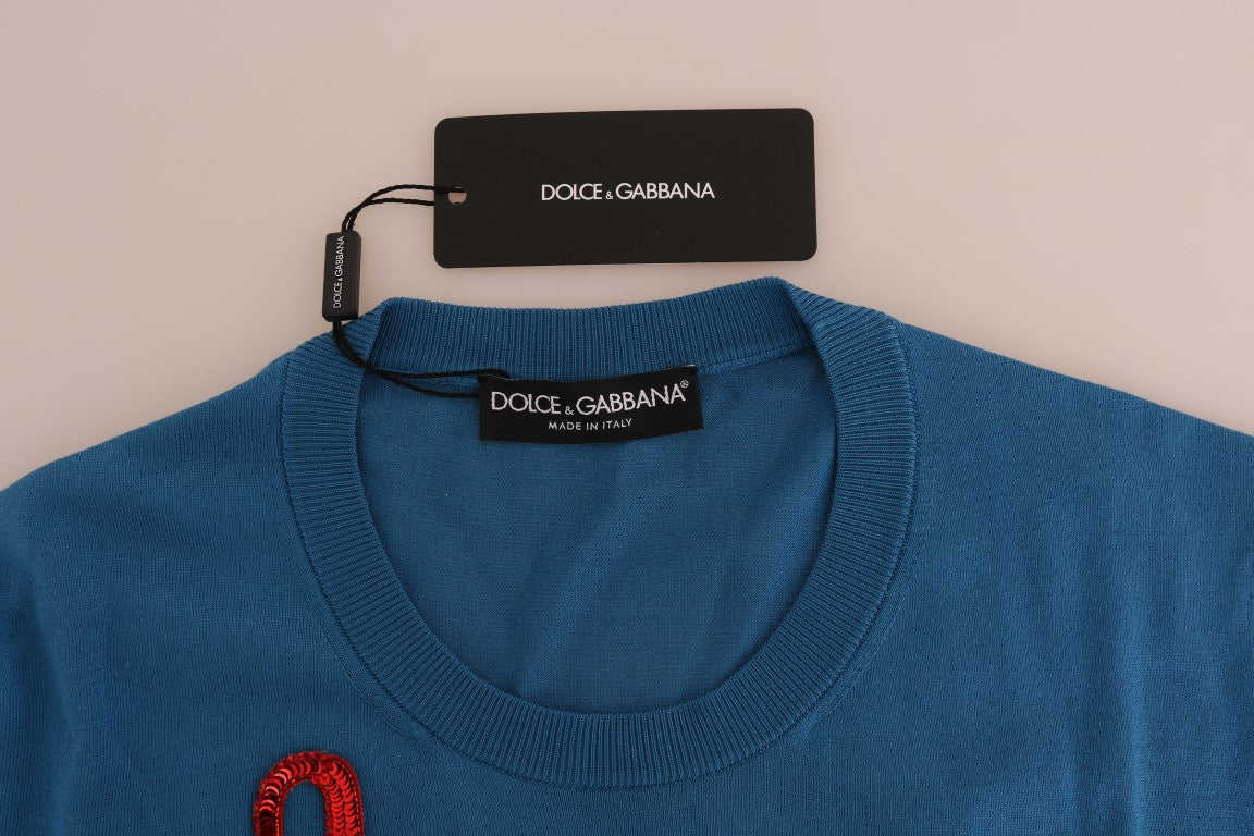 Dolce & Gabbana Blauer Capri-Pullover aus Seide mit Pailletten