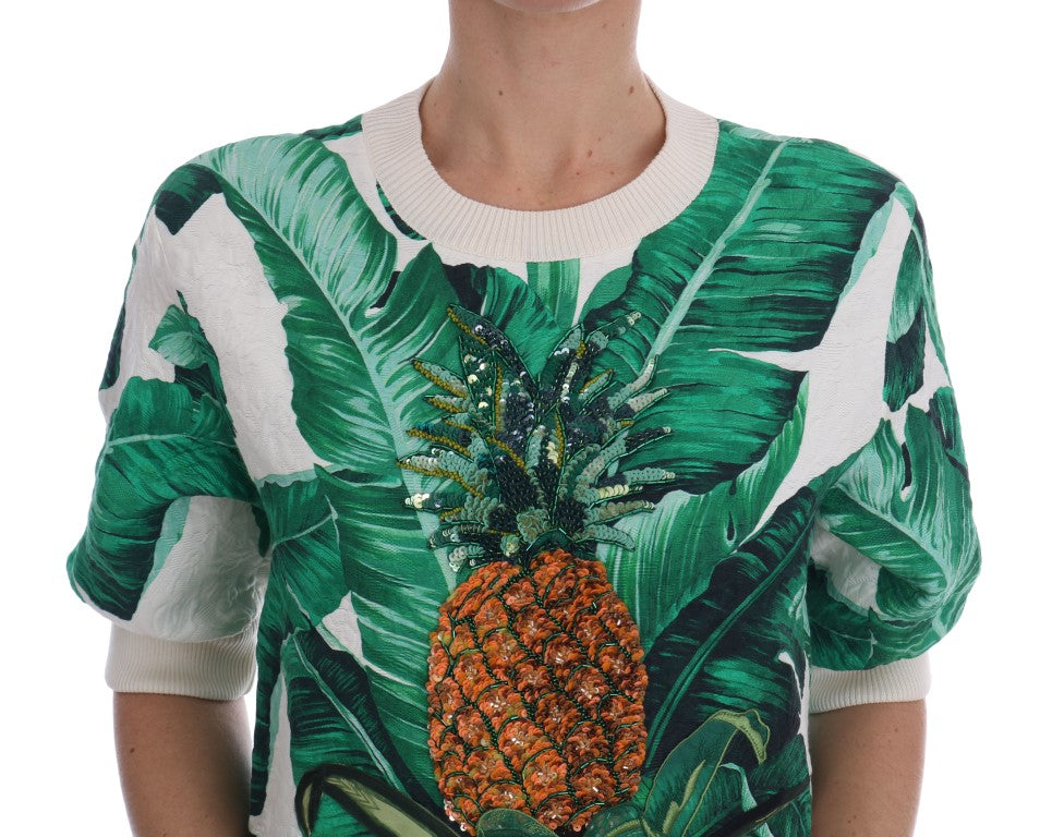 Pulover cu paiete tropicale Dolce & Gabbana - Ediție Lush Greenery