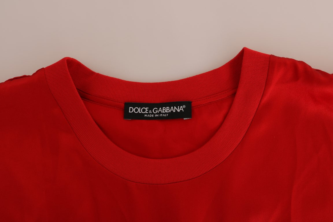 Dolce & Gabbana – Elegantes Top aus roter Seide mit Blumenstickerei