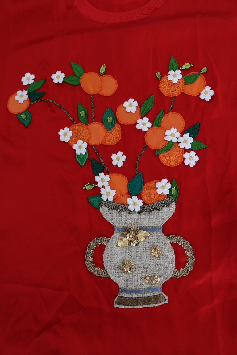 Dolce & Gabbana – Elegantes Top aus roter Seide mit Blumenstickerei