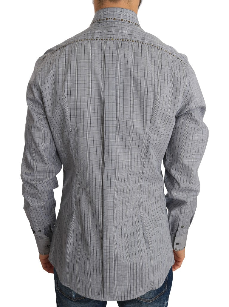 Cămașă elegantă gri în carouri Dolce & Gabbana, croială slim fit, casual