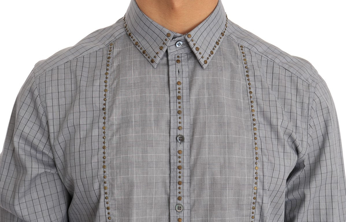 Cămașă elegantă gri în carouri Dolce & Gabbana, croială slim fit, casual