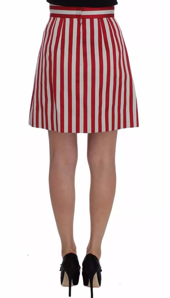 Dolce & Gabbana Silberrot gestreifter Rock über dem Knie