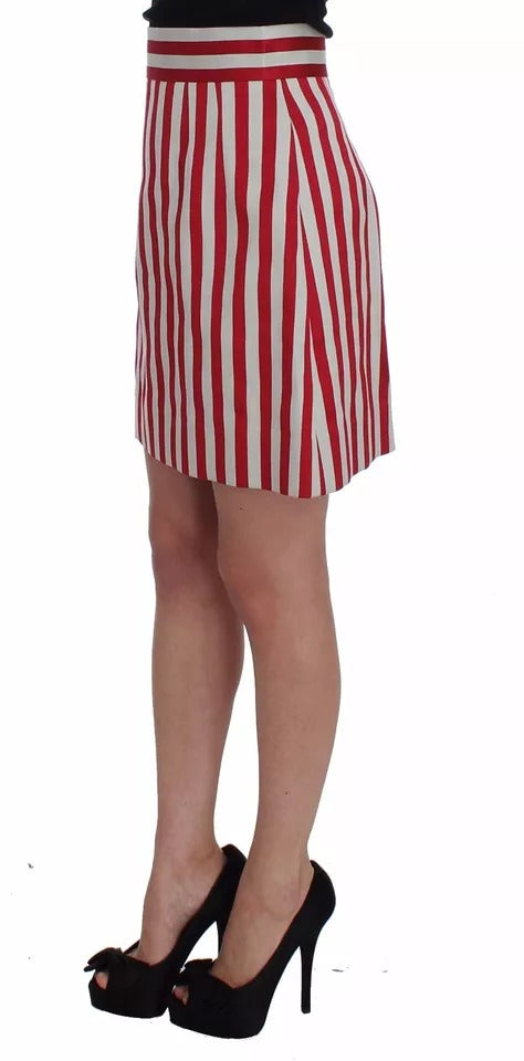 Dolce & Gabbana Silberrot gestreifter Rock über dem Knie