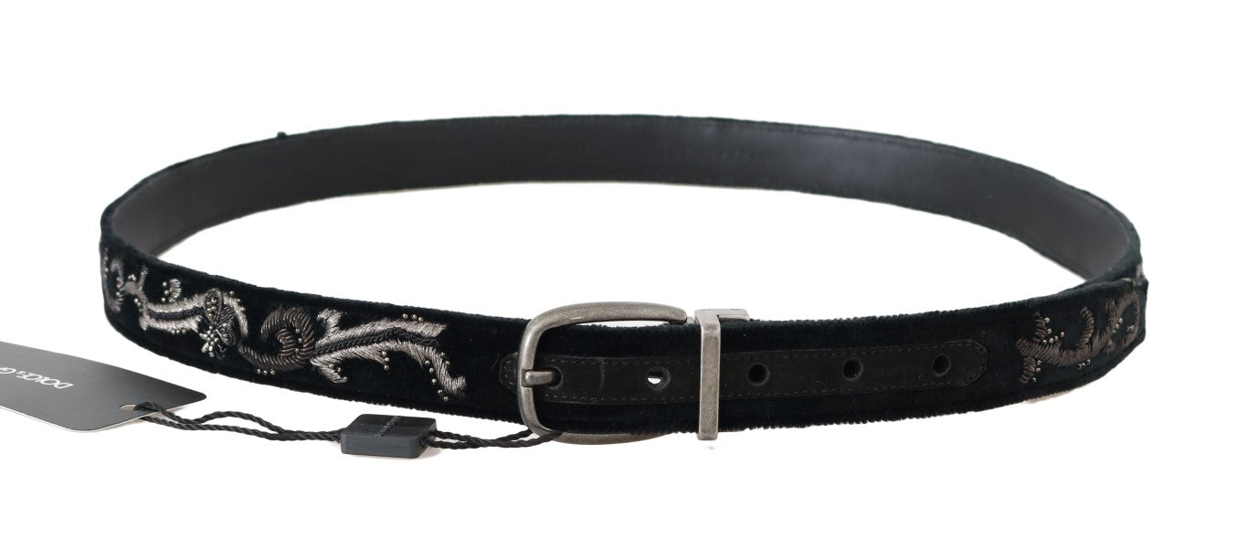 Dolce & Gabbana Eleganter schwarzer Baumwoll-Leder-Herrengürtel