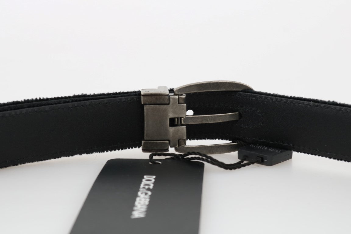 Dolce & Gabbana Eleganter schwarzer Baumwoll-Leder-Herrengürtel