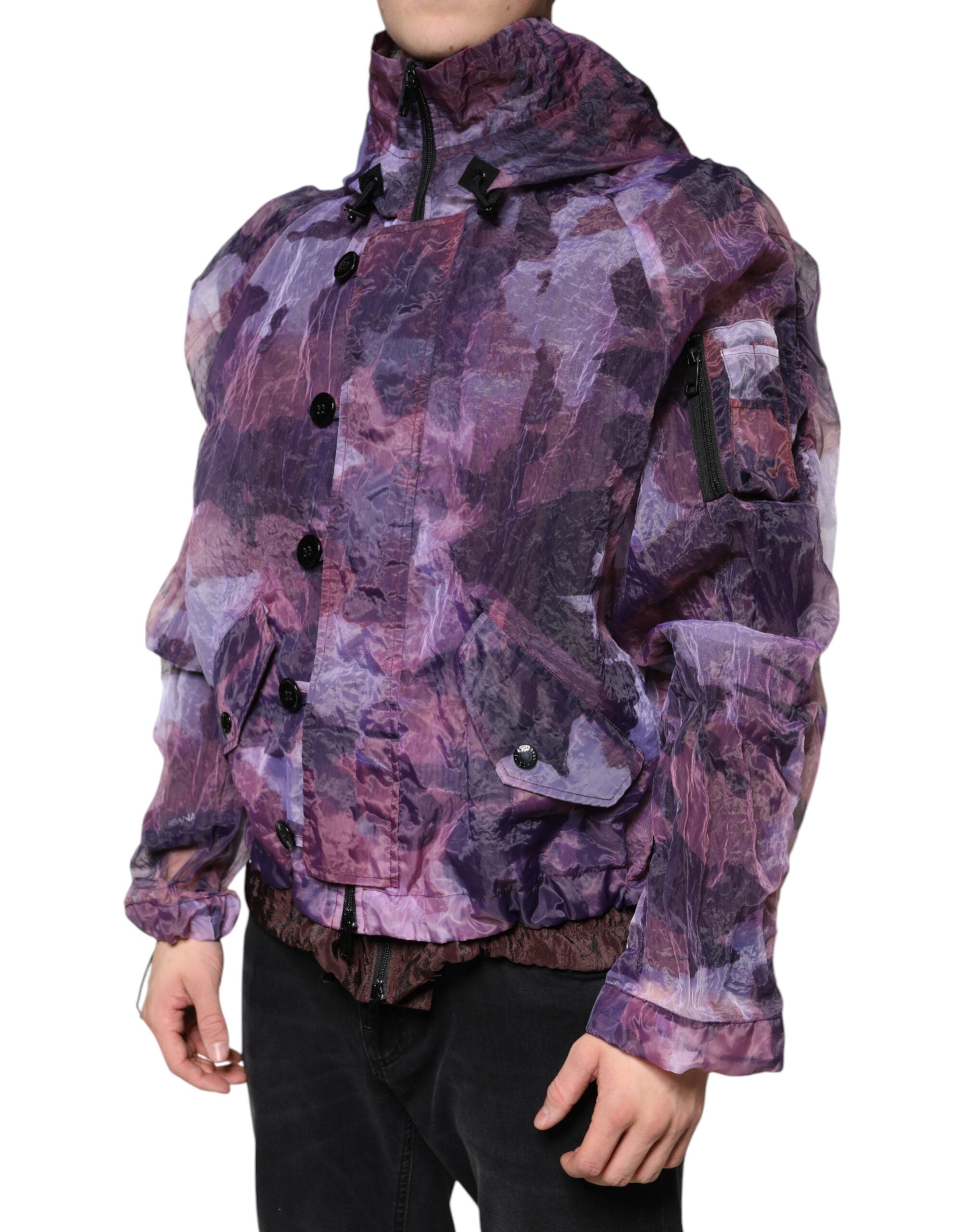 Dolce & Gabbana Jachetă bărbătească cu glugă violet camuflaj