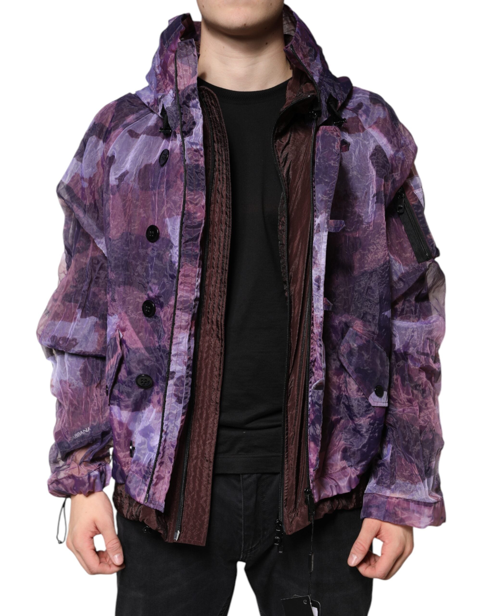 Dolce & Gabbana Jachetă bărbătească cu glugă violet camuflaj