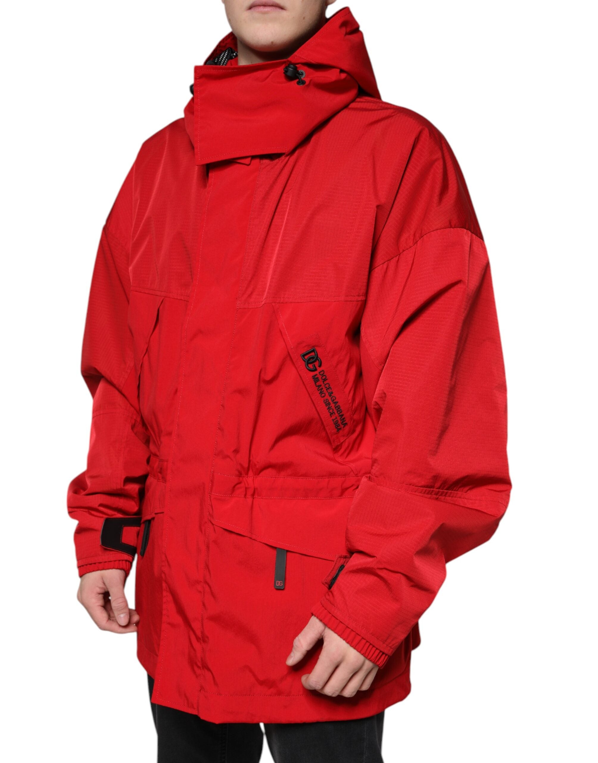 Dolce & Gabbana – Rote Nylon-Parkajacke mit durchgehendem Reißverschluss für Herren