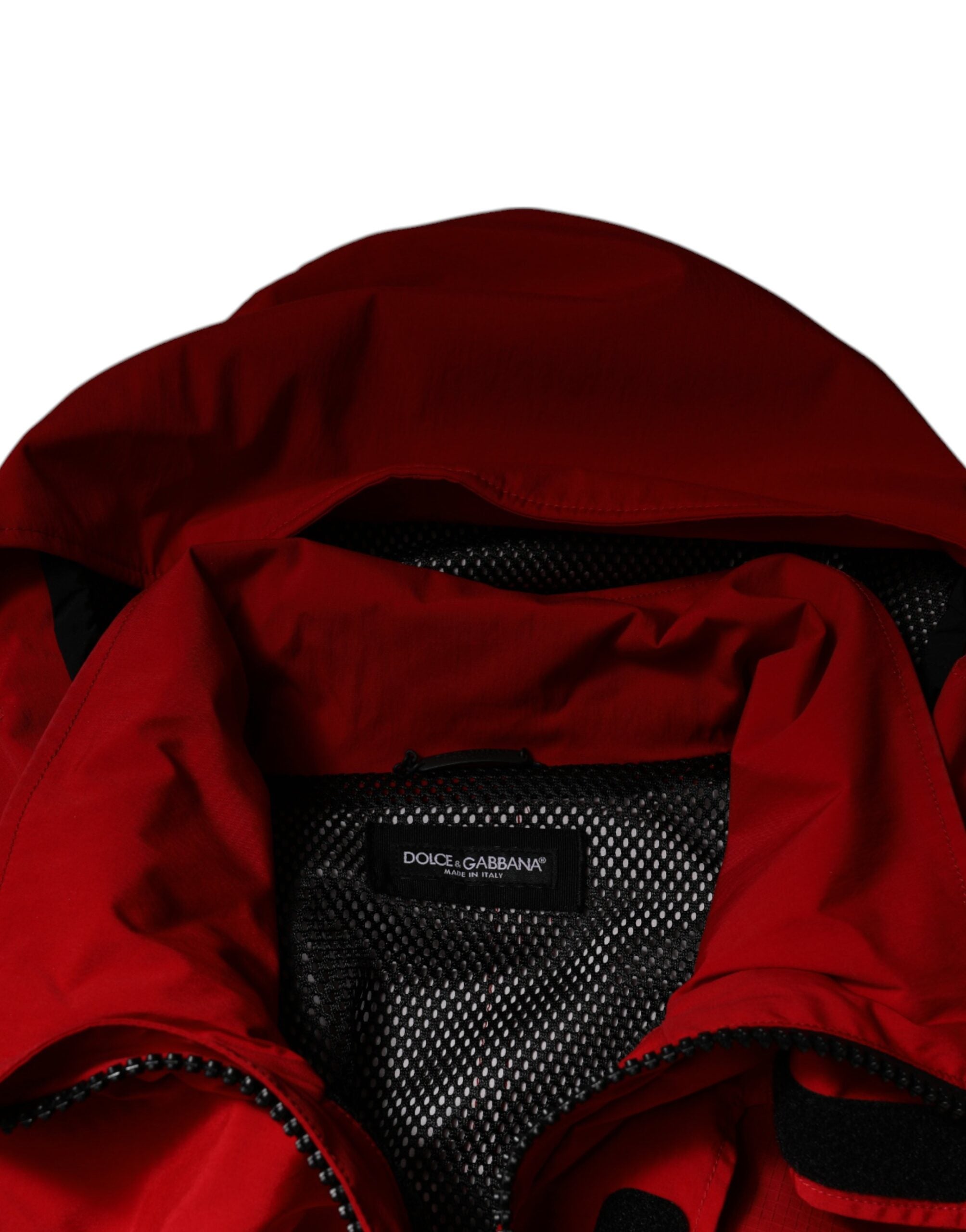 Dolce & Gabbana – Rote Nylon-Parkajacke mit durchgehendem Reißverschluss für Herren