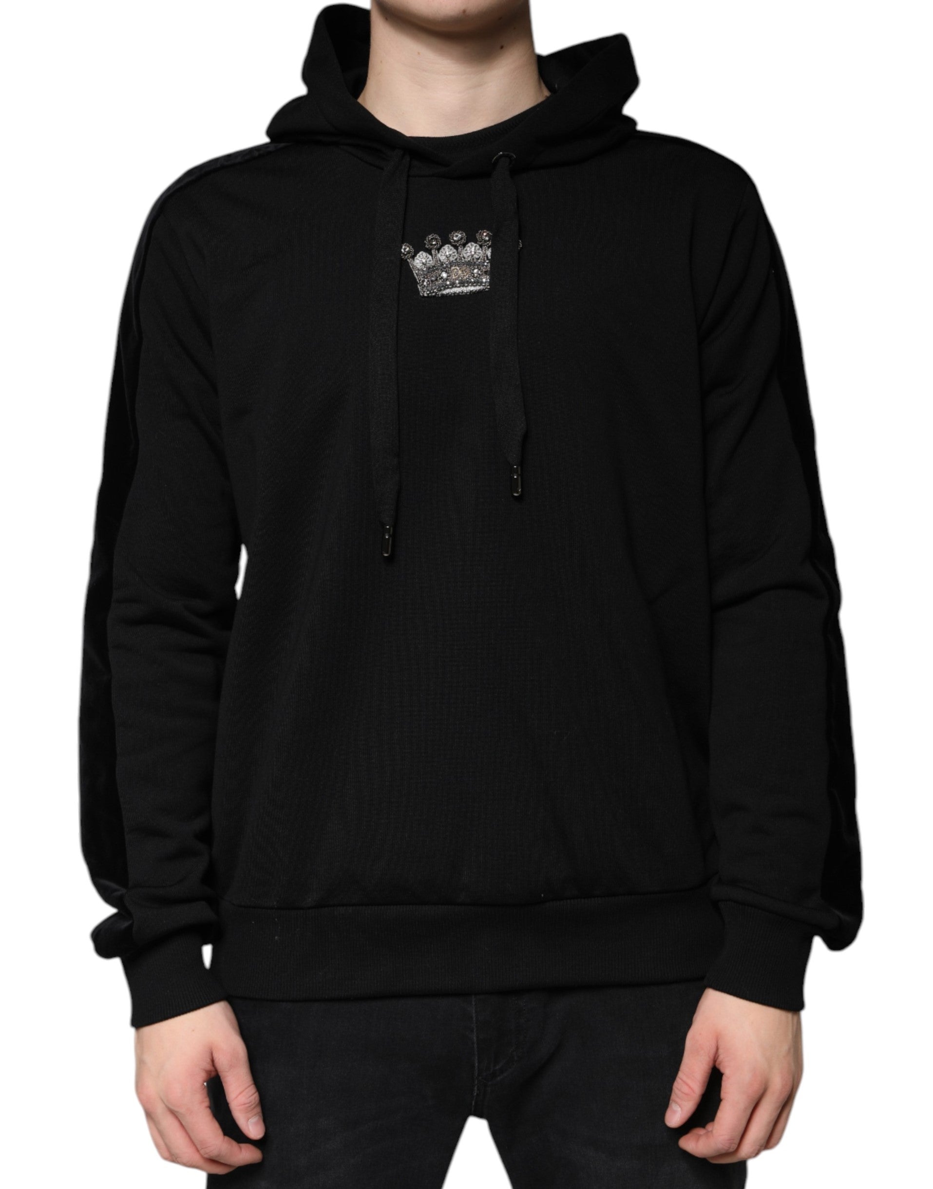 Dolce & Gabbana Schwarzes Sweatshirt mit Kapuze aus Baumwolle mit Krone