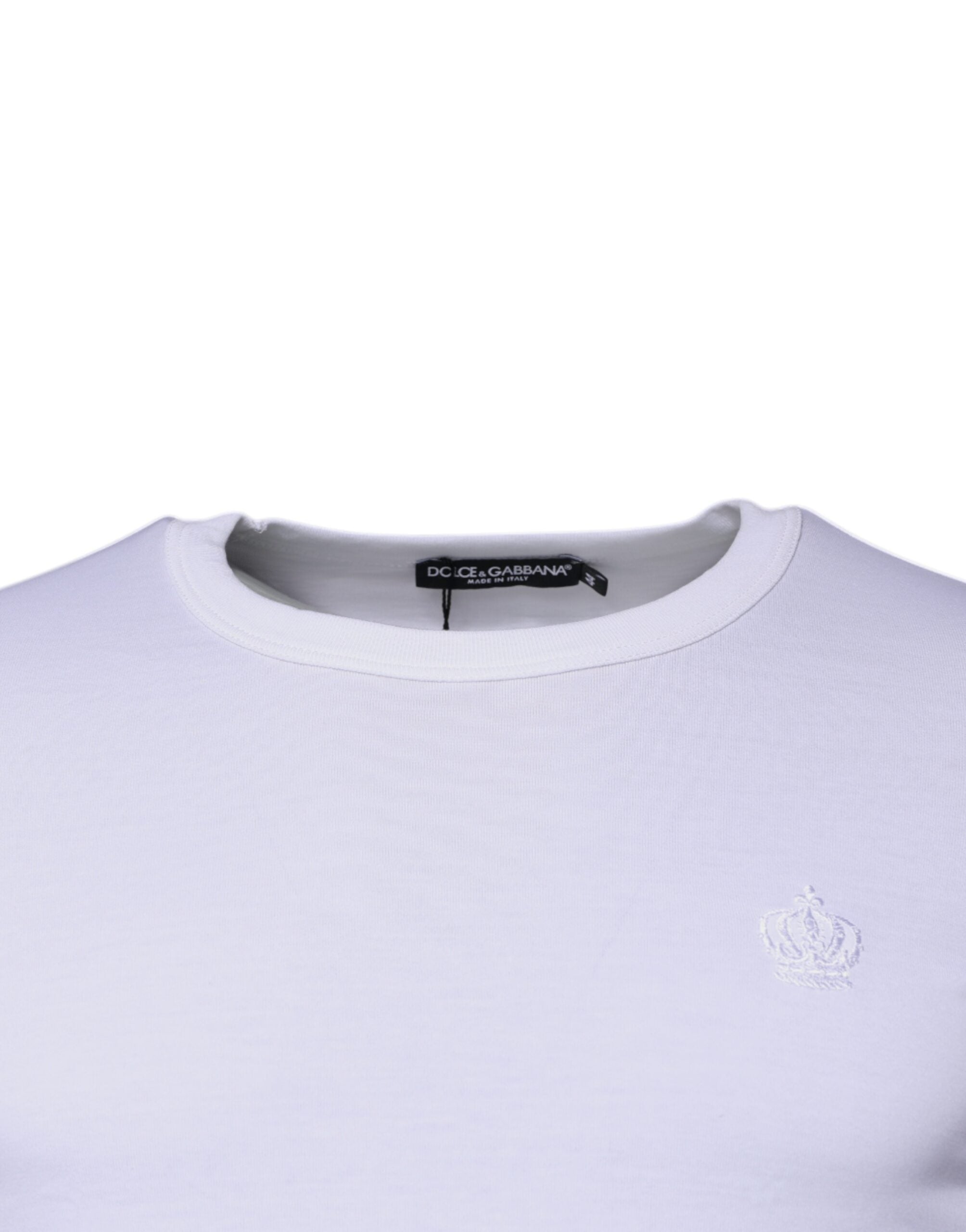 Dolce & Gabbana Weißer Pullover mit Rundhalsausschnitt aus Baumwolle mit Krone