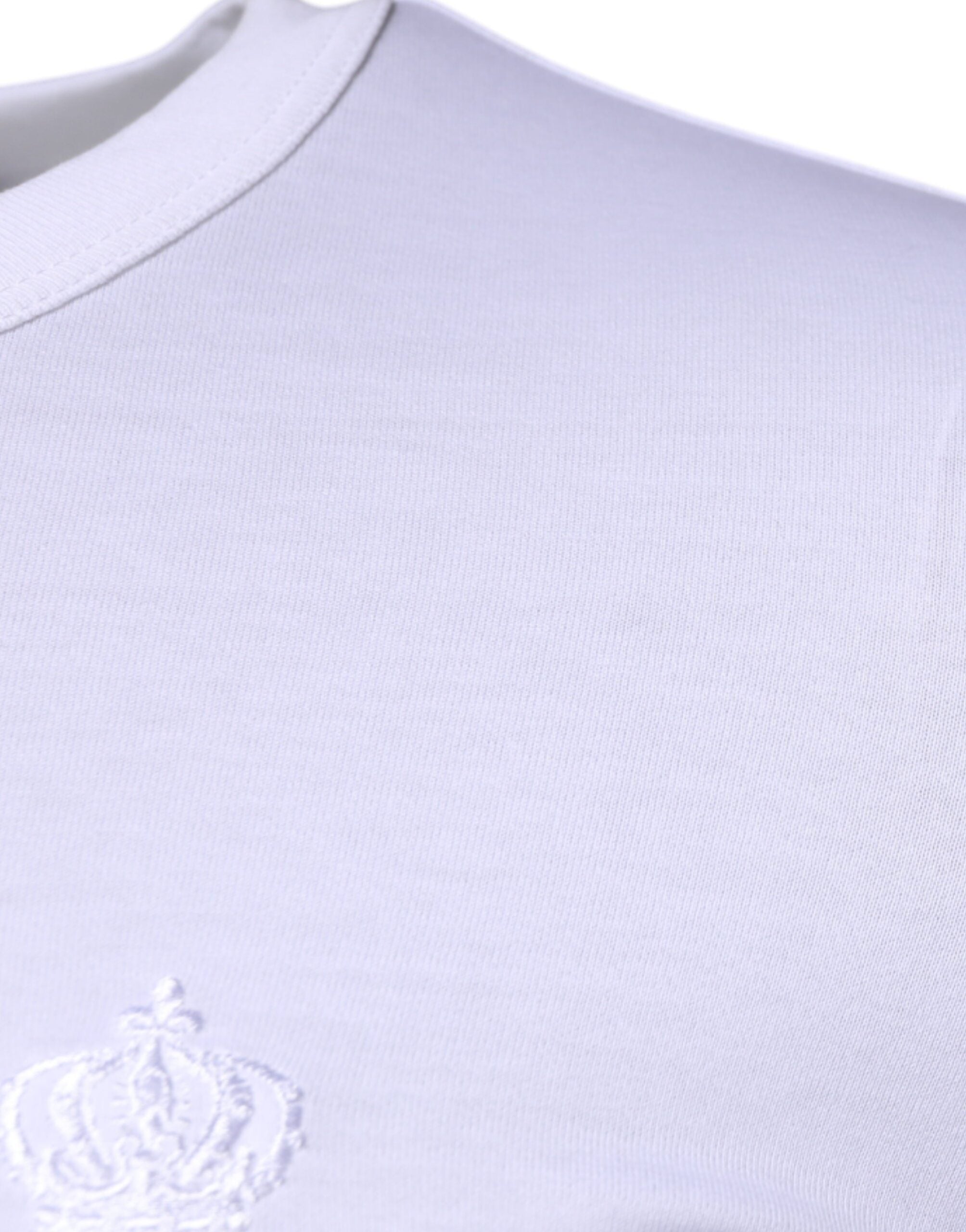 Dolce & Gabbana Weißer Pullover mit Rundhalsausschnitt aus Baumwolle mit Krone