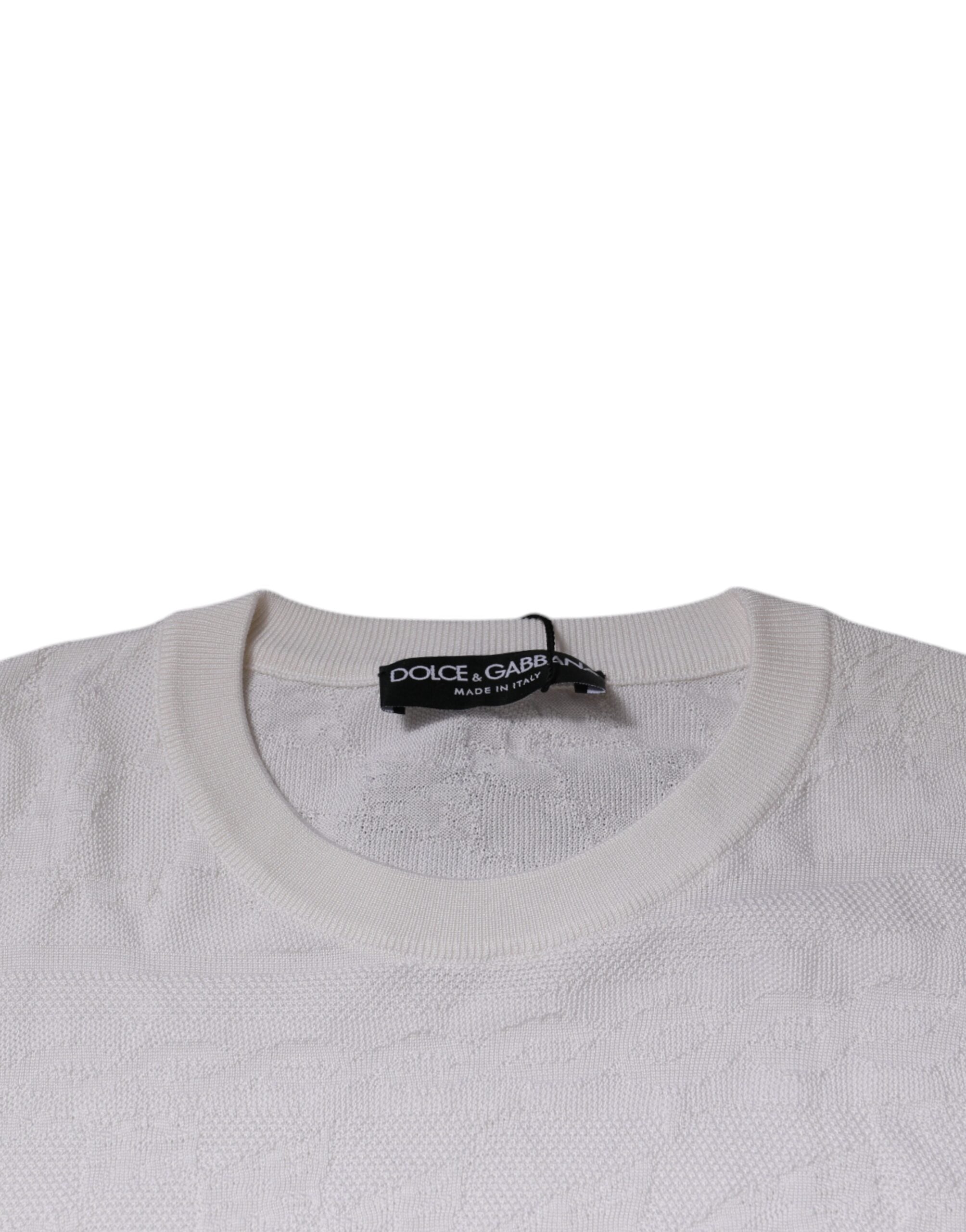 Dolce & Gabbana Weißer Seidenpullover mit Rundhalsausschnitt für Herren