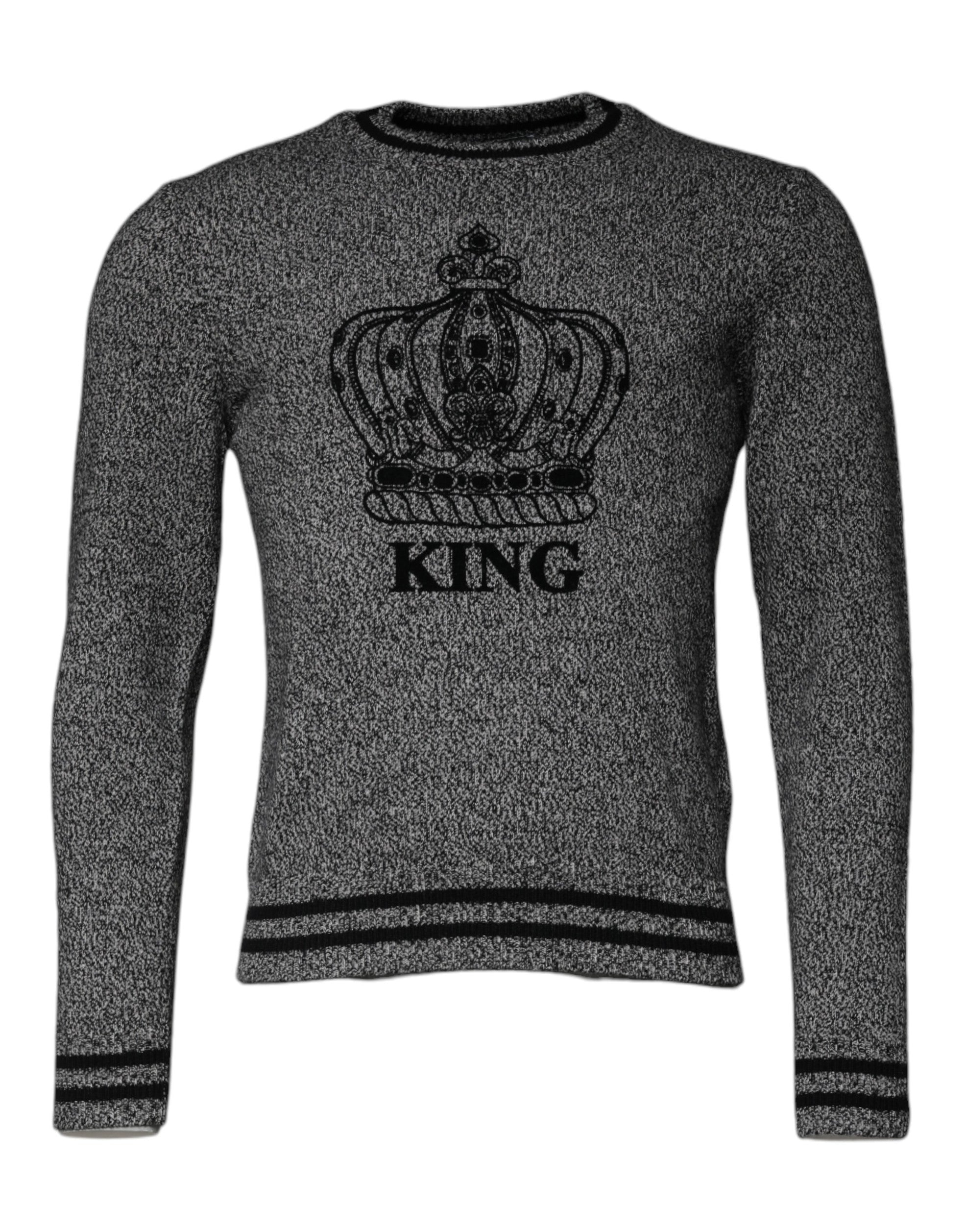Dolce & Gabbana Grauer Pullover aus Kaschmir mit Kronenkönig