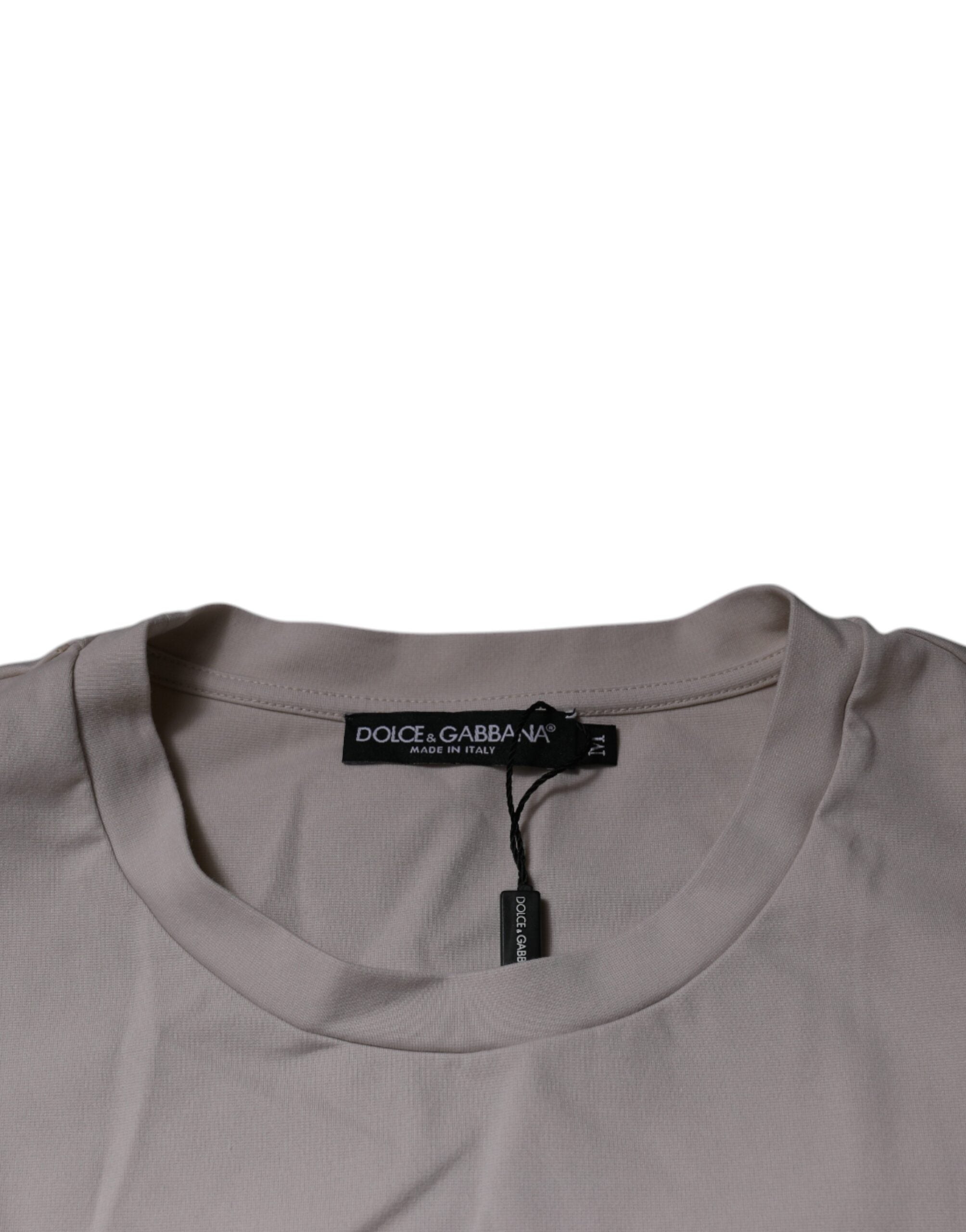Dolce & Gabbana Beiges T-Shirt mit Rundhalsausschnitt und kurzen Ärmeln mit DG-Logo