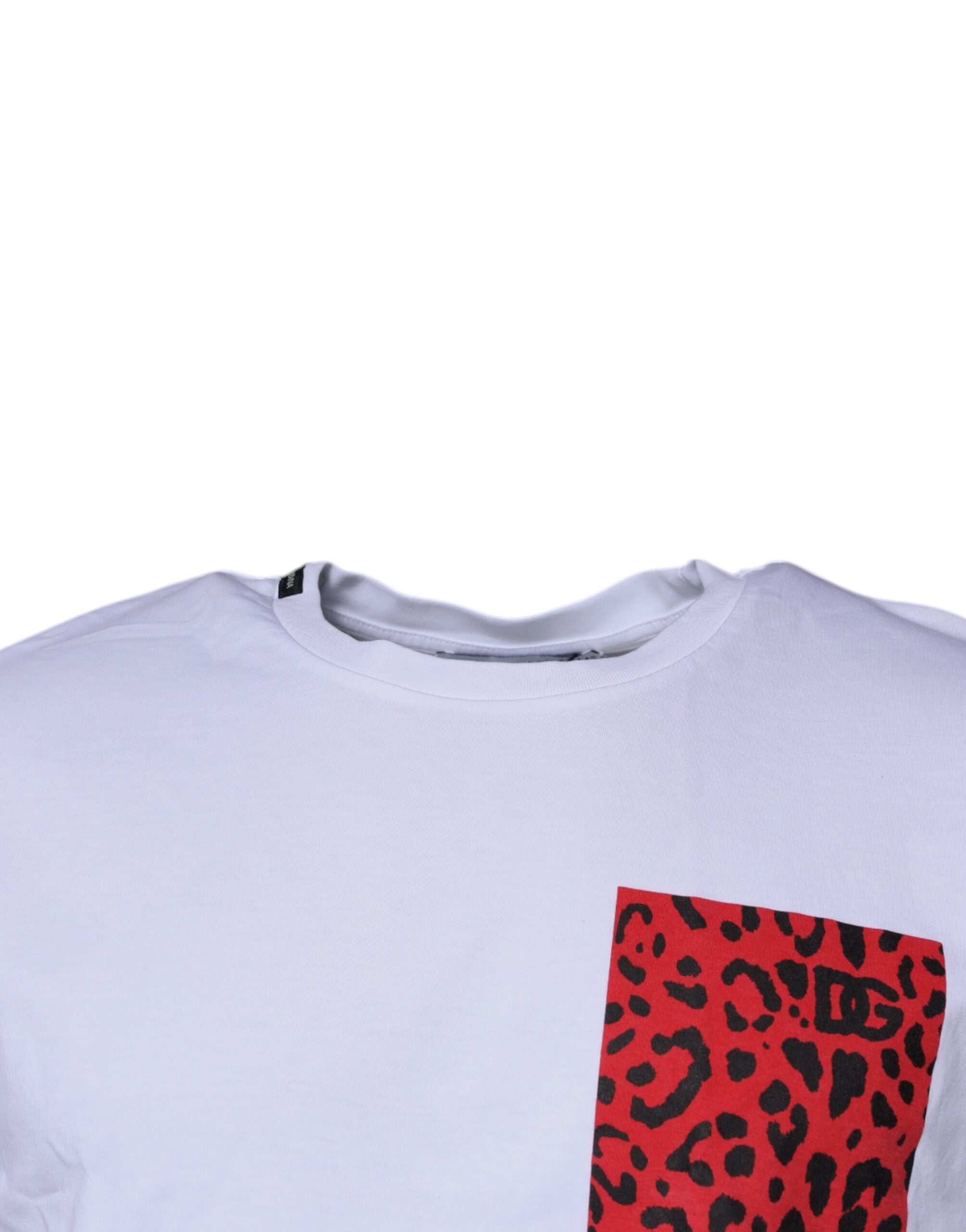 Dolce & Gabbana – T-Shirt aus Baumwolle mit Rundhalsausschnitt und weißem und rotem Leopardenmuster