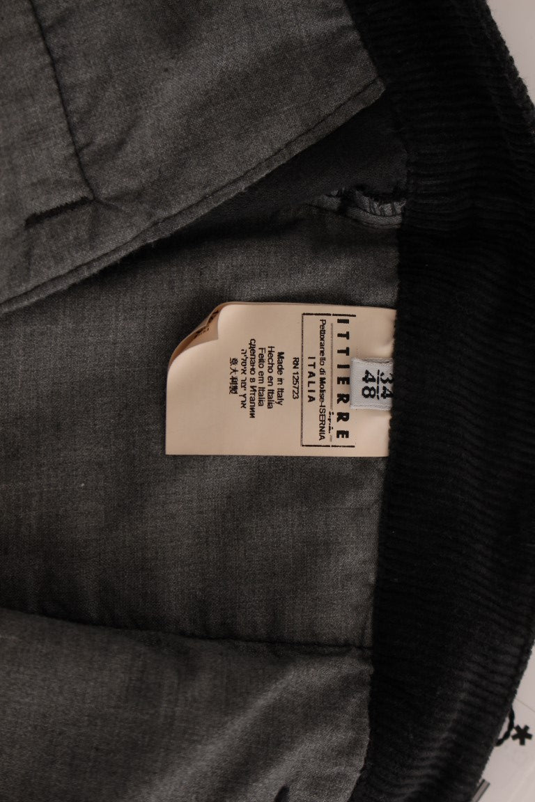 Pantaloni eleganți negri din catifea reiată din bumbac GF Ferre
