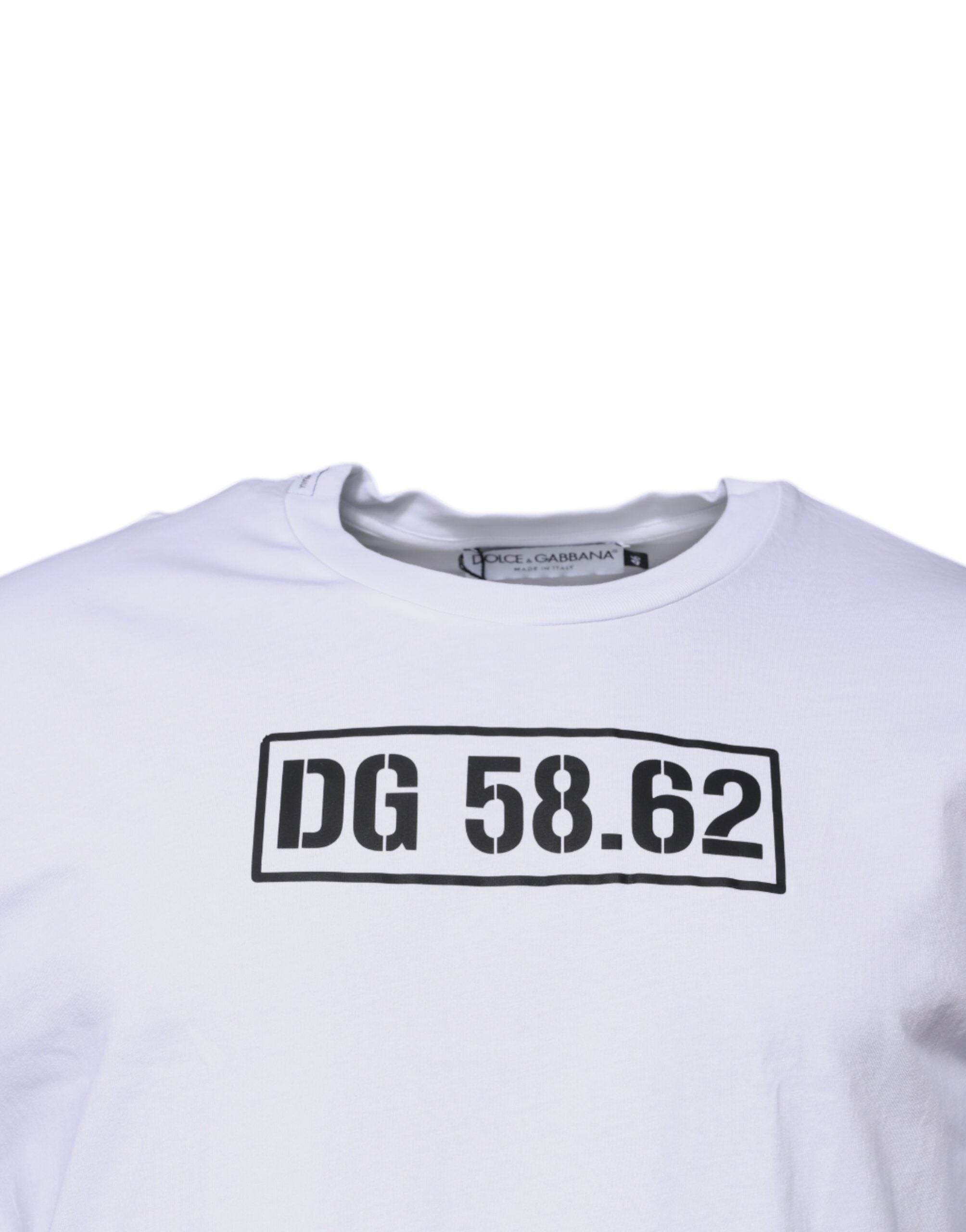 Tricou Dolce & Gabbana alb cu guler rotund din bumbac și logo DG