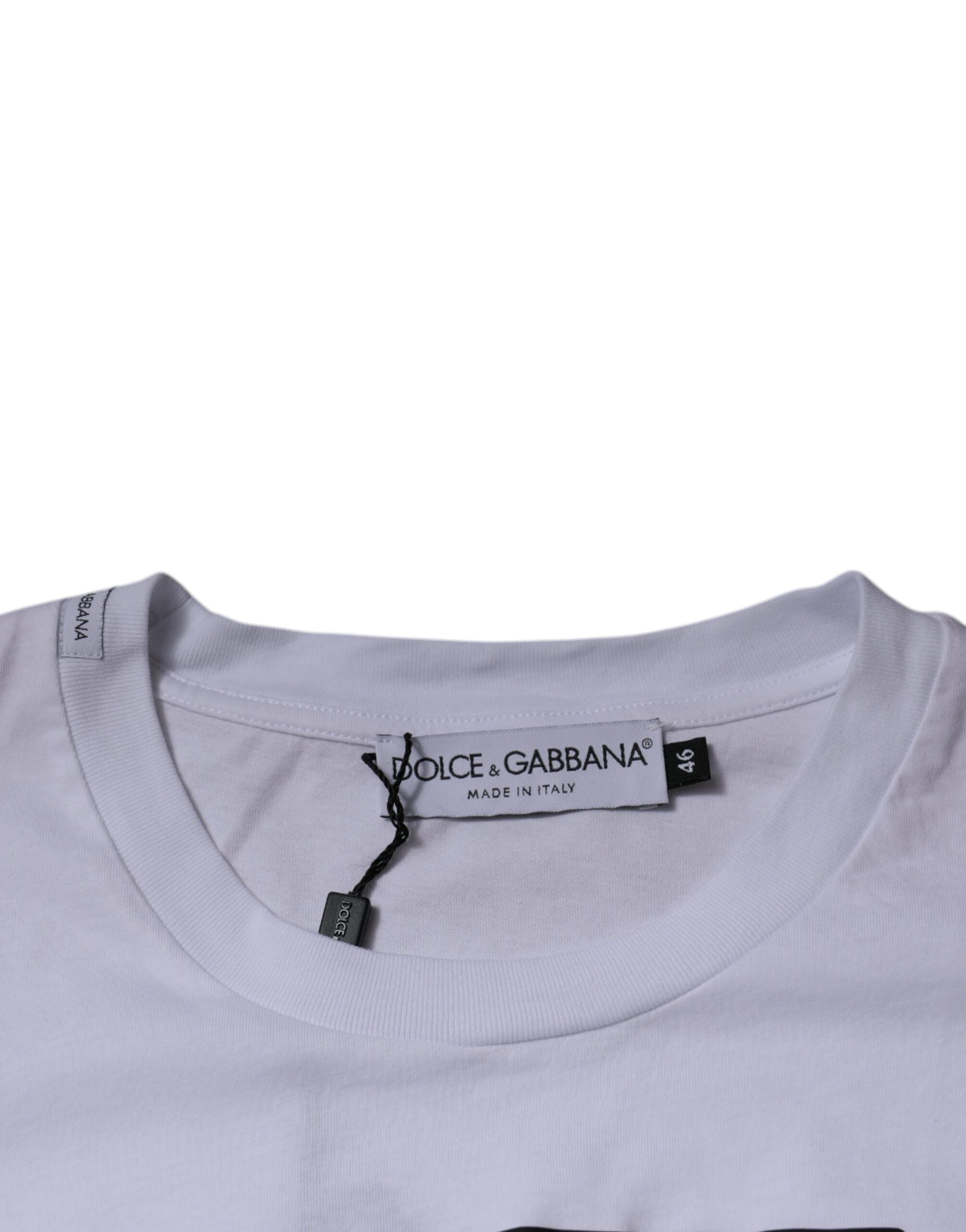 Tricou Dolce & Gabbana alb cu guler rotund din bumbac și logo DG