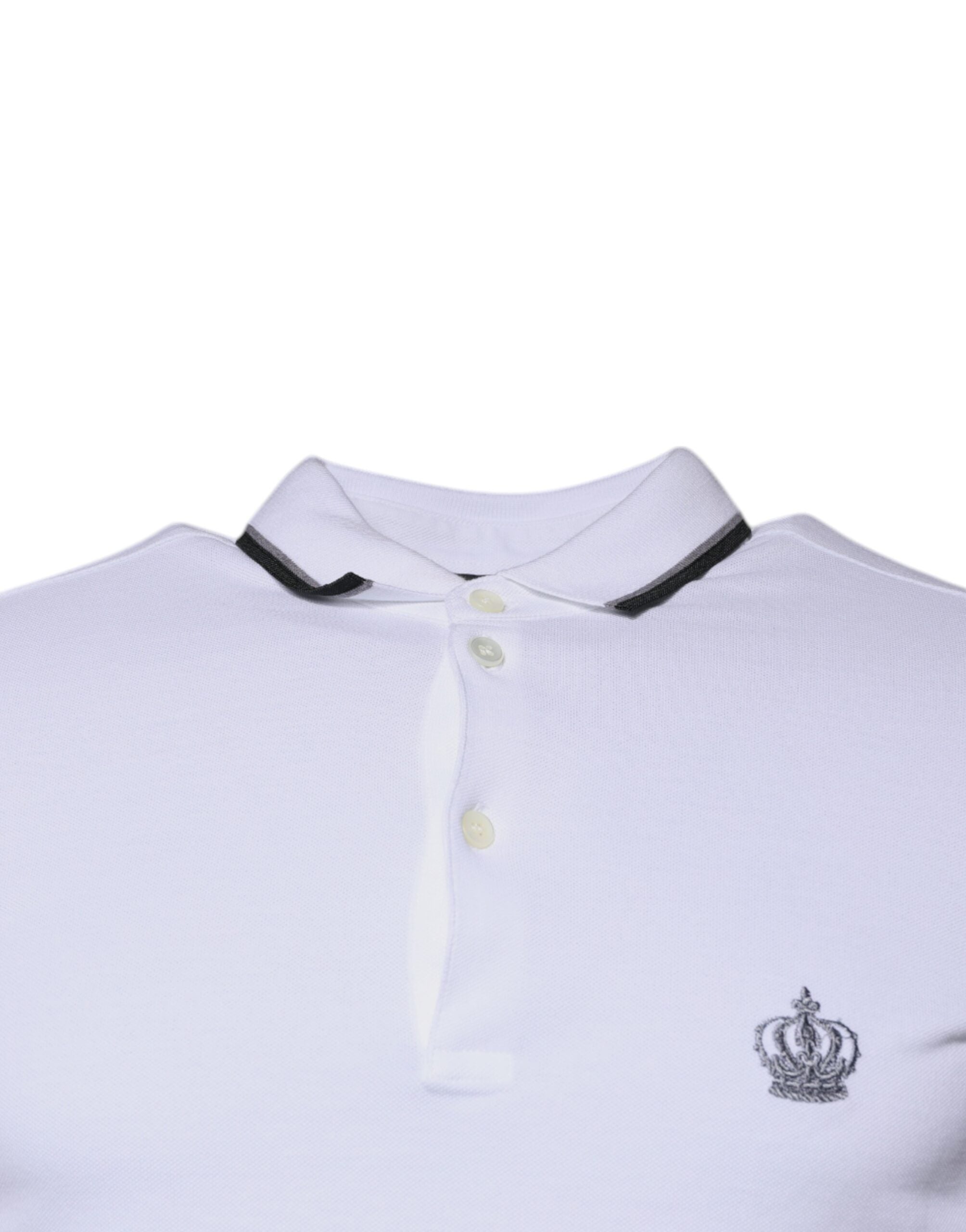 Tricou polo Dolce & Gabbana alb din bumbac cu guler crown