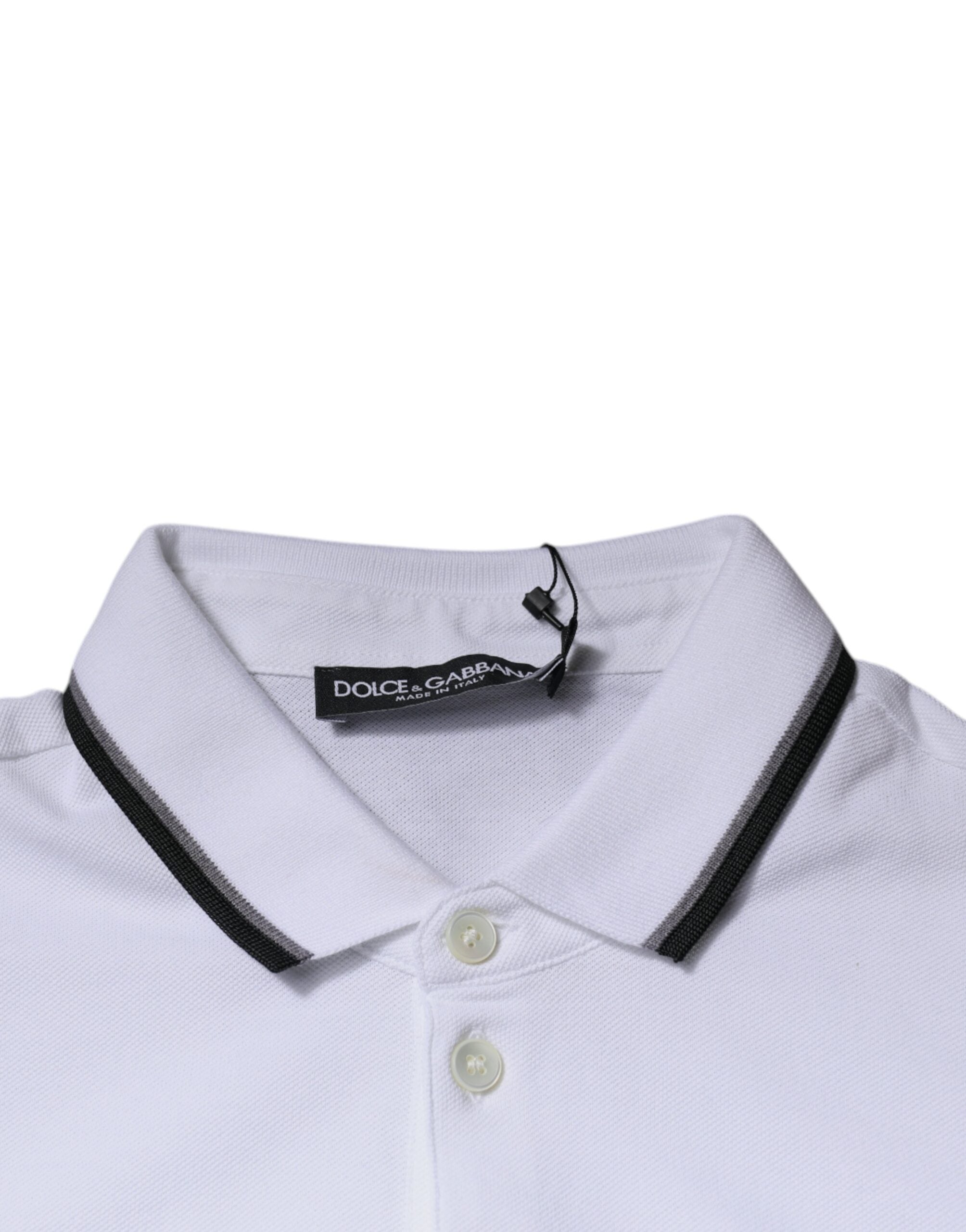 Tricou polo Dolce & Gabbana alb din bumbac cu guler crown