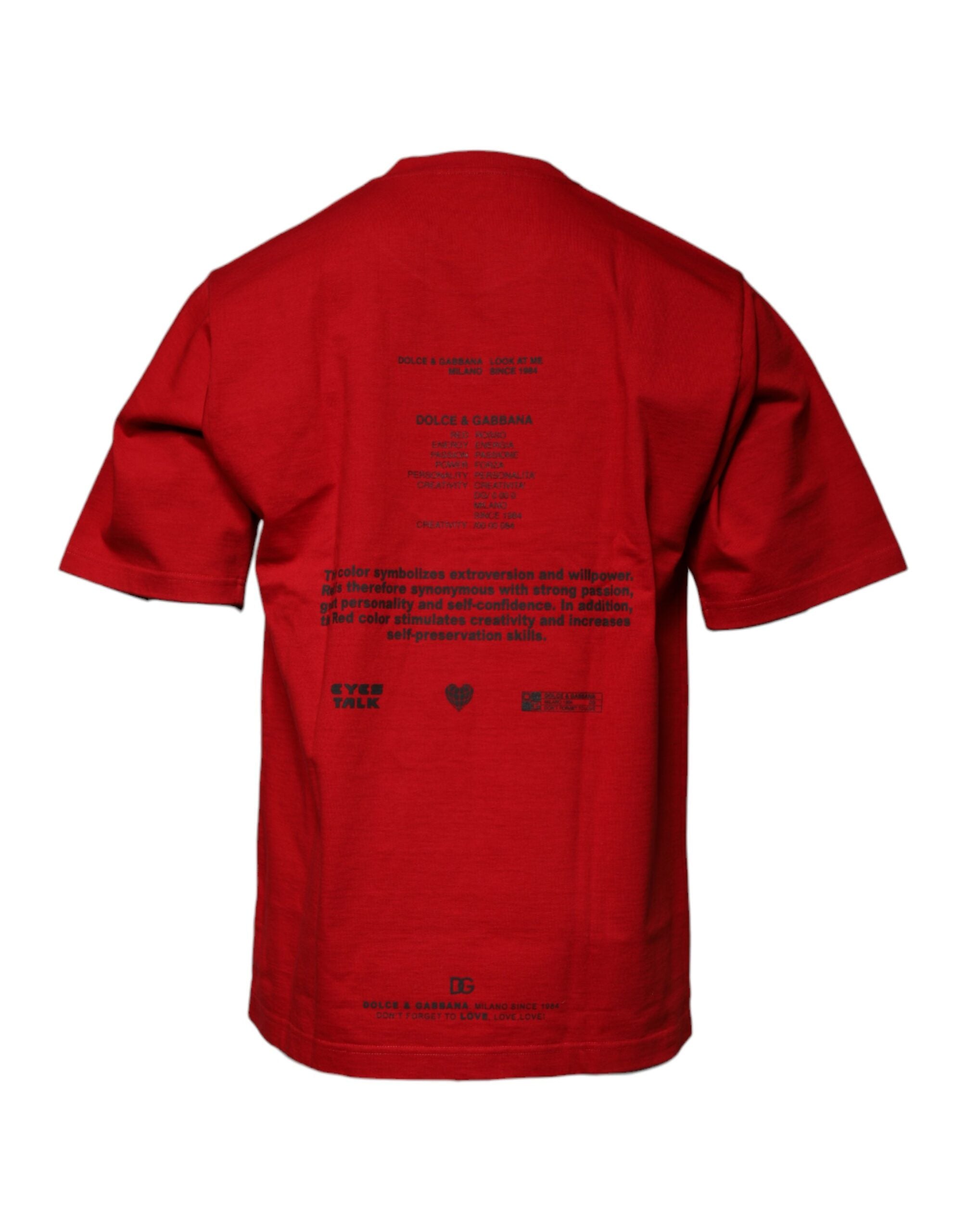 Tricou Dolce & Gabbana roșu cu guler rotund din bumbac DG Eye