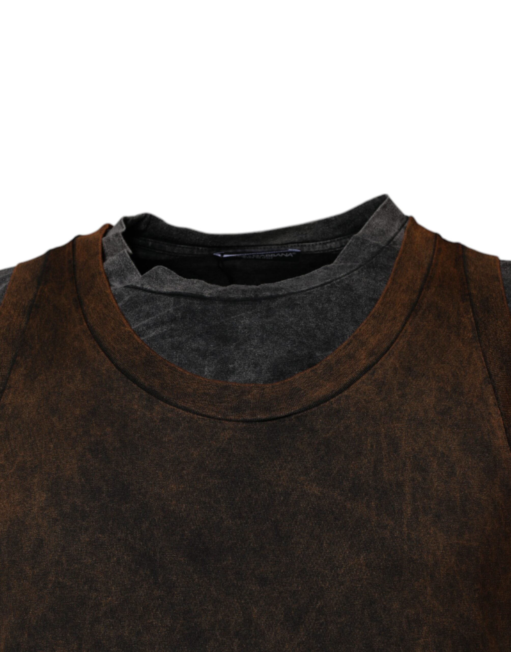 Tricou Dolce & Gabbana maro din bumbac, cu guler rotund, fără mâneci