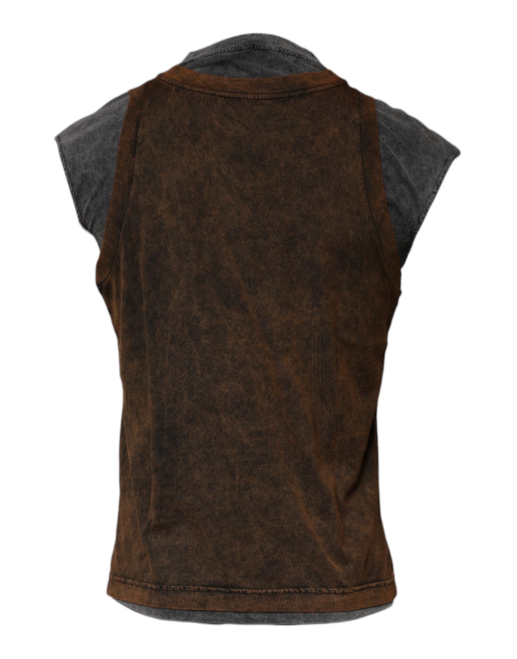 Tricou Dolce & Gabbana maro din bumbac, cu guler rotund, fără mâneci