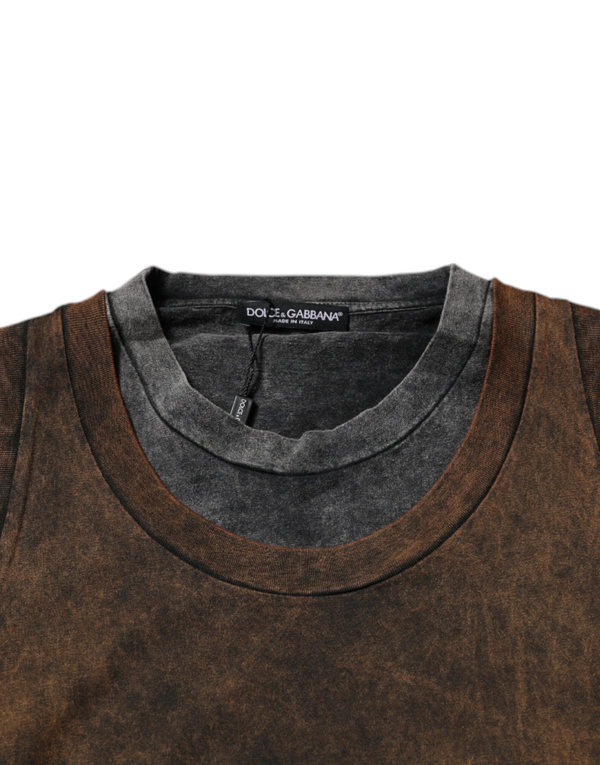 Tricou Dolce & Gabbana maro din bumbac, cu guler rotund, fără mâneci