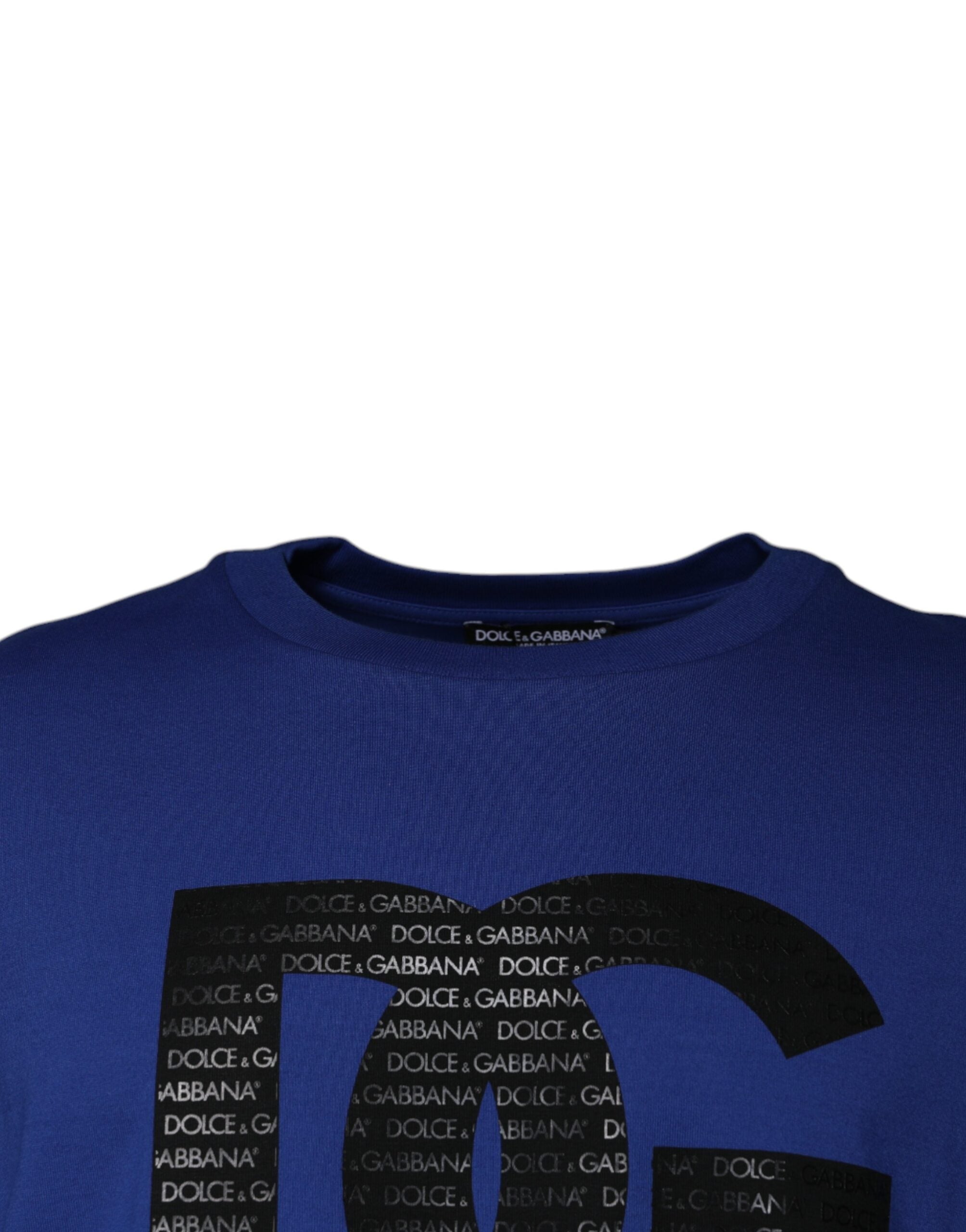 Dolce & Gabbana Tricou cu guler rotund pentru bărbați din bumbac cu imprimeu albastru cu logo