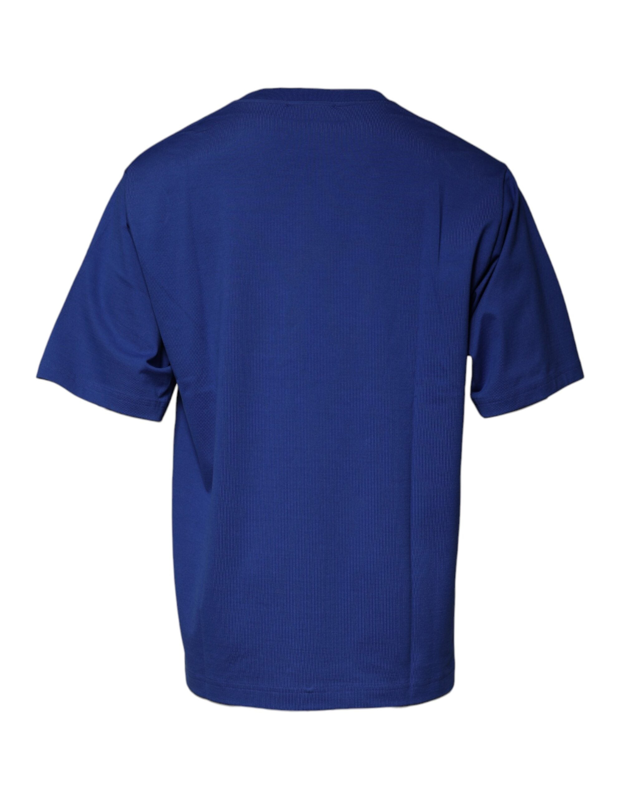 Dolce & Gabbana Tricou cu guler rotund pentru bărbați din bumbac cu imprimeu albastru cu logo