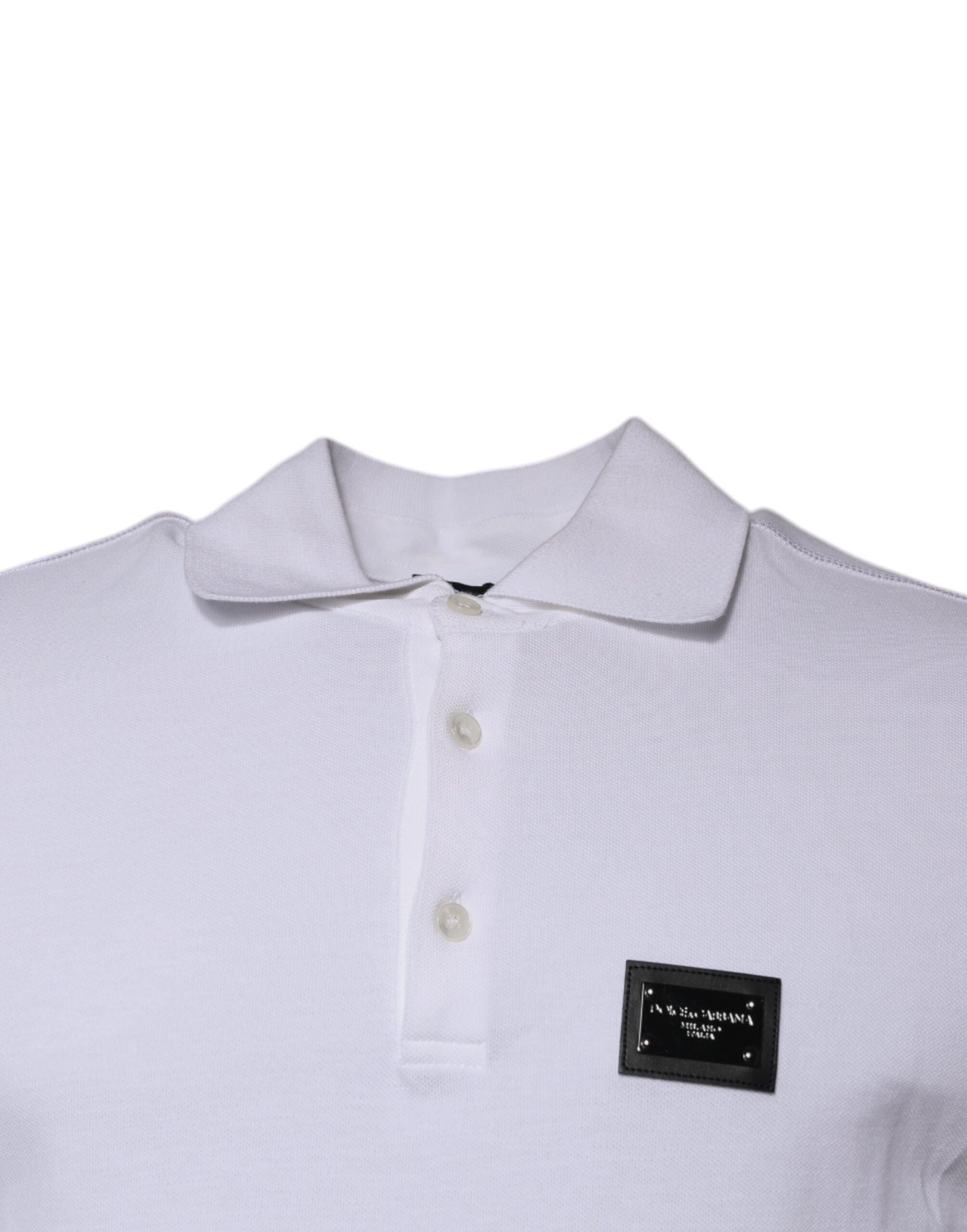 Tricou polo cu guler și logo din bumbac alb Dolce & Gabbana