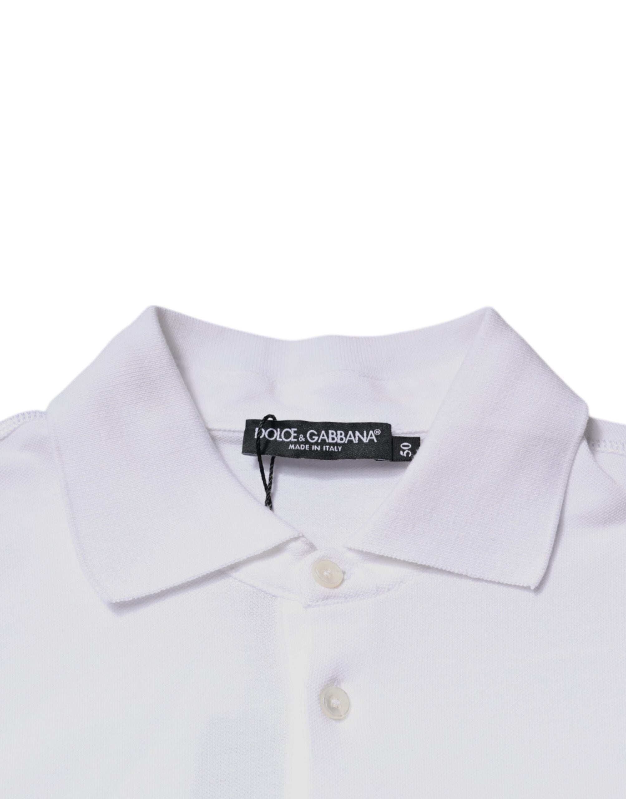 Tricou polo cu guler și logo din bumbac alb Dolce & Gabbana