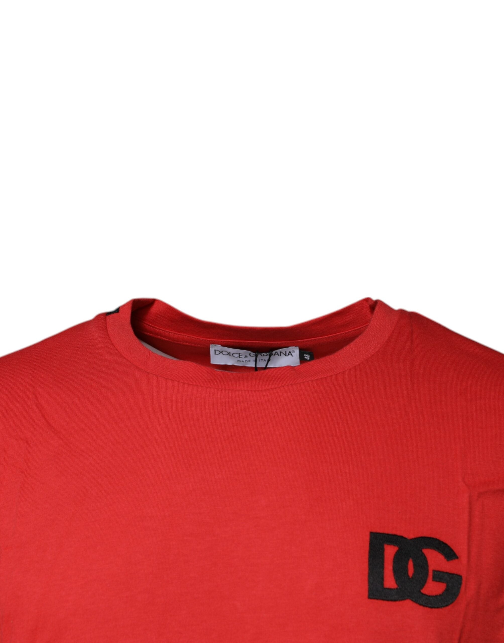Tricou Dolce & Gabbana roșu cu guler rotund din bumbac și logo DG