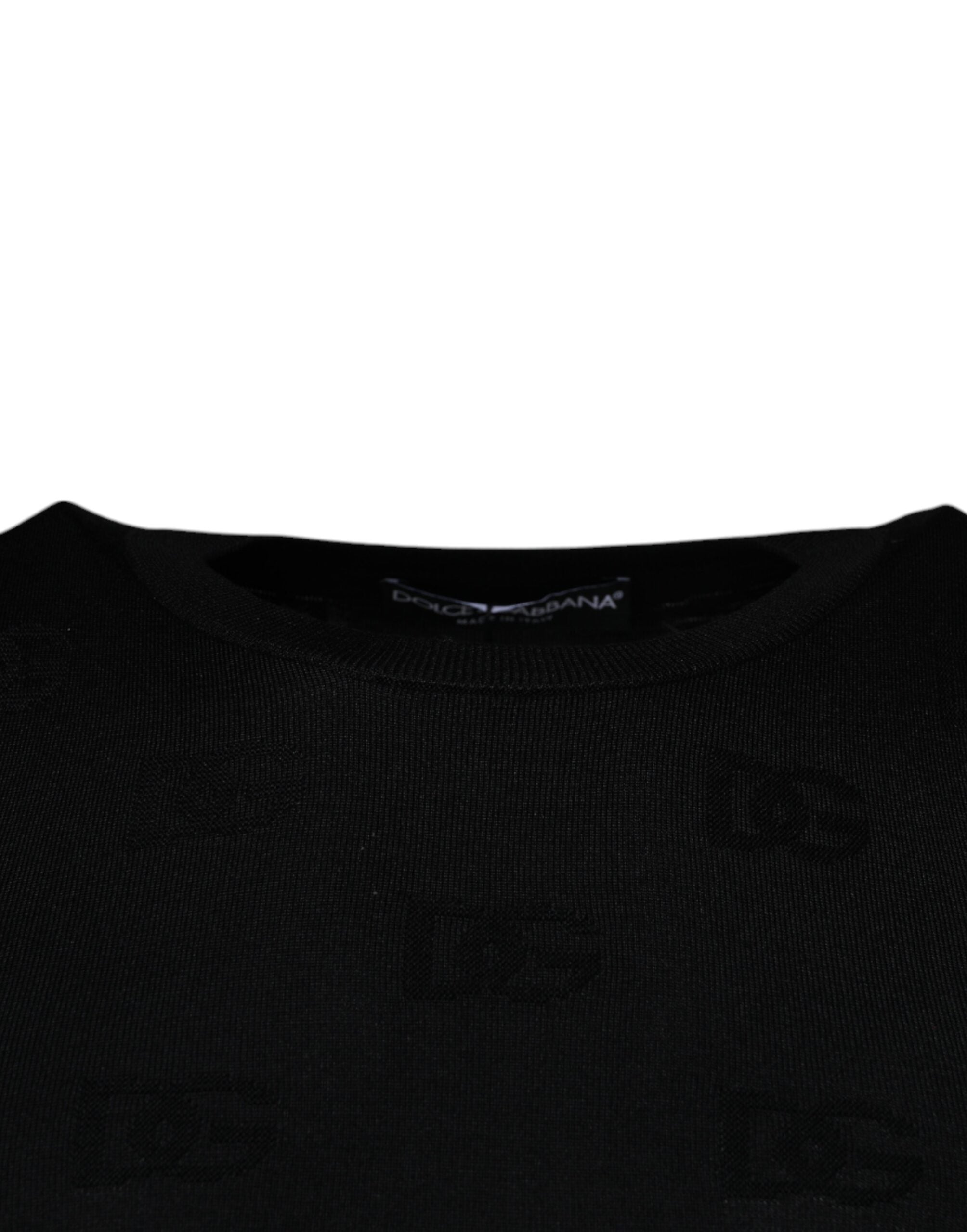Tricou Dolce & Gabbana negru din mătase, cu guler rotund, fără mâneci