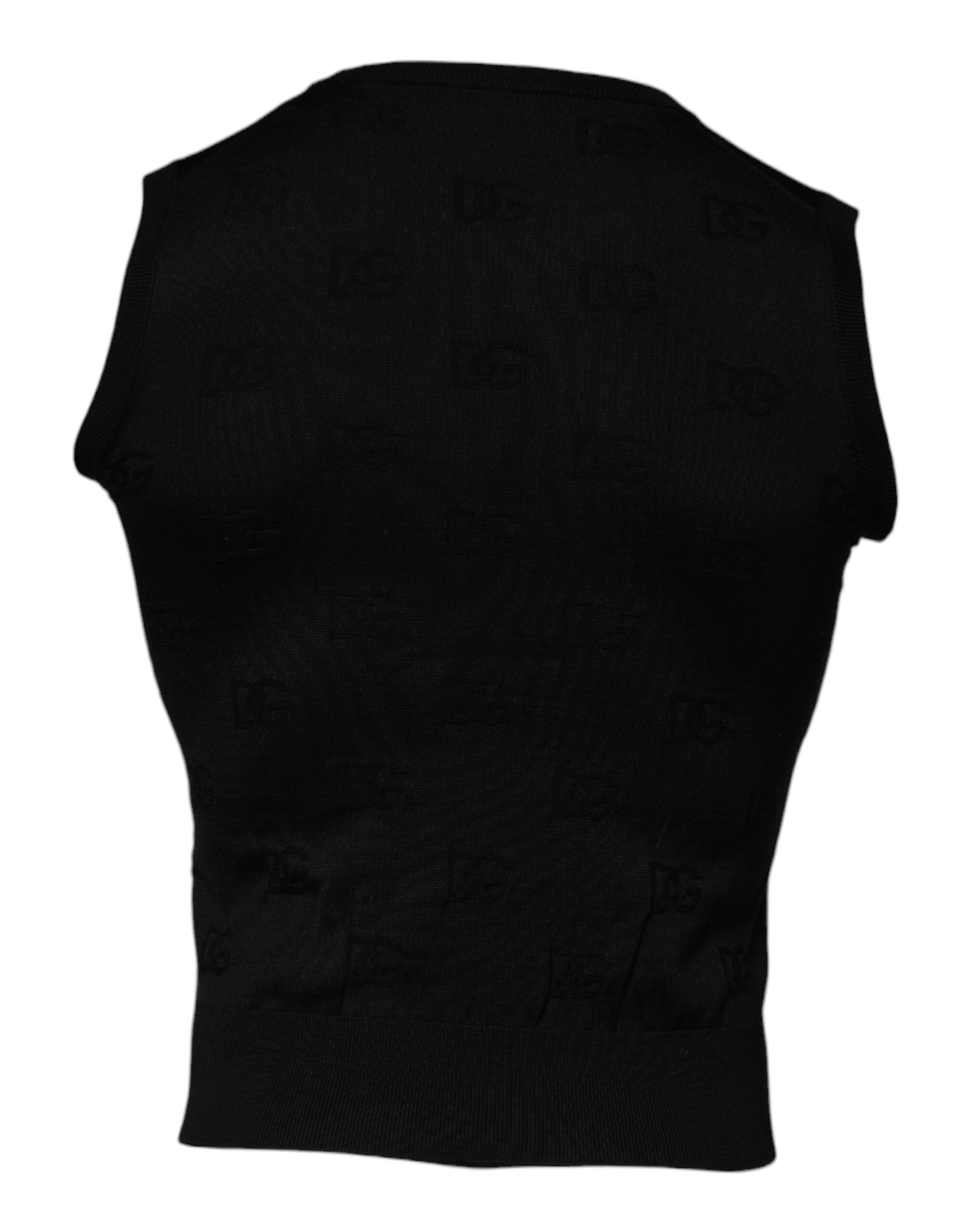 Tricou Dolce & Gabbana negru din mătase, cu guler rotund, fără mâneci